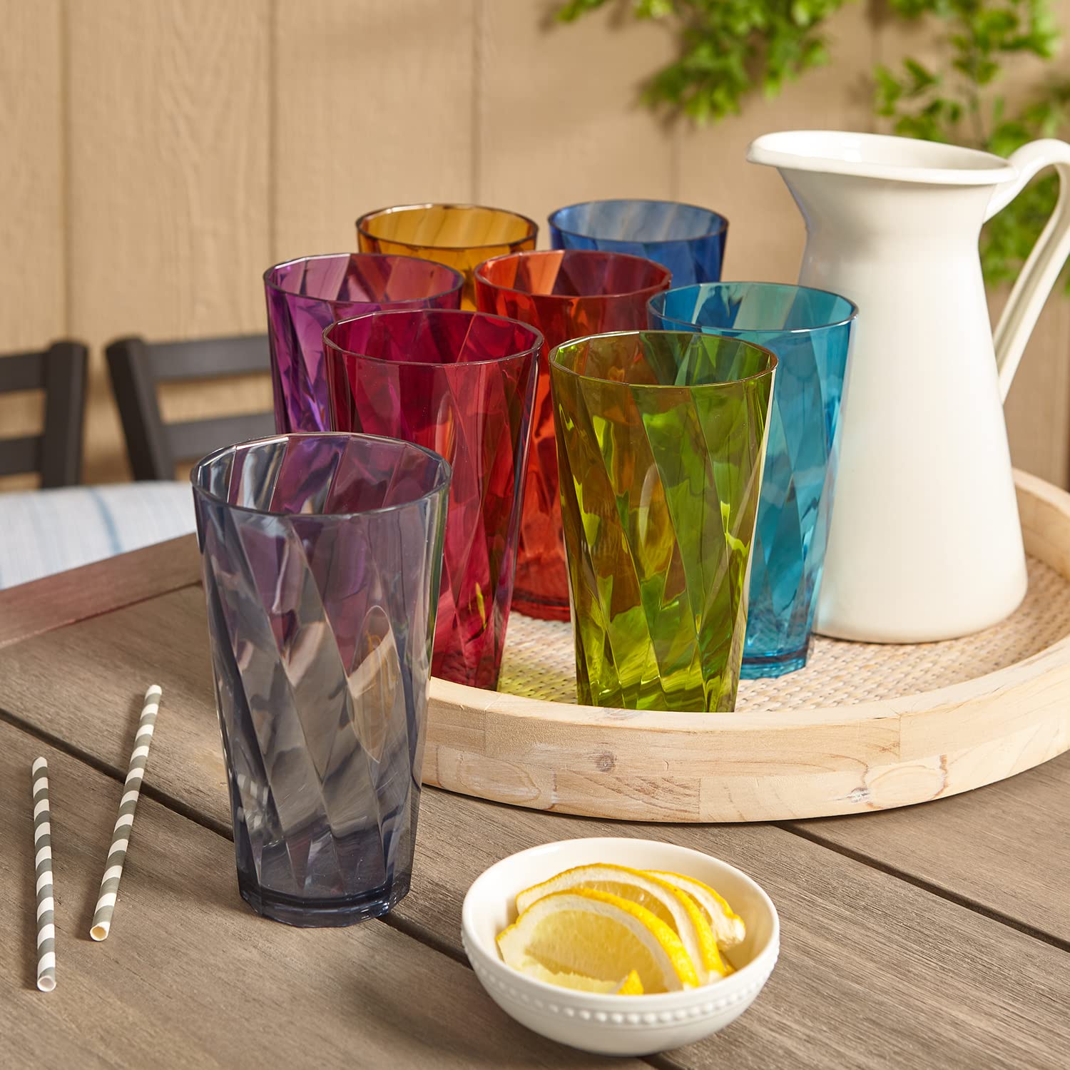 Us Acrylic Optix Plastic Reusable Drinking Glasses (Set Of 8) 20Oz Water Cups In Jewel Tone Colors | Bpa-Free Tumblers, Made In