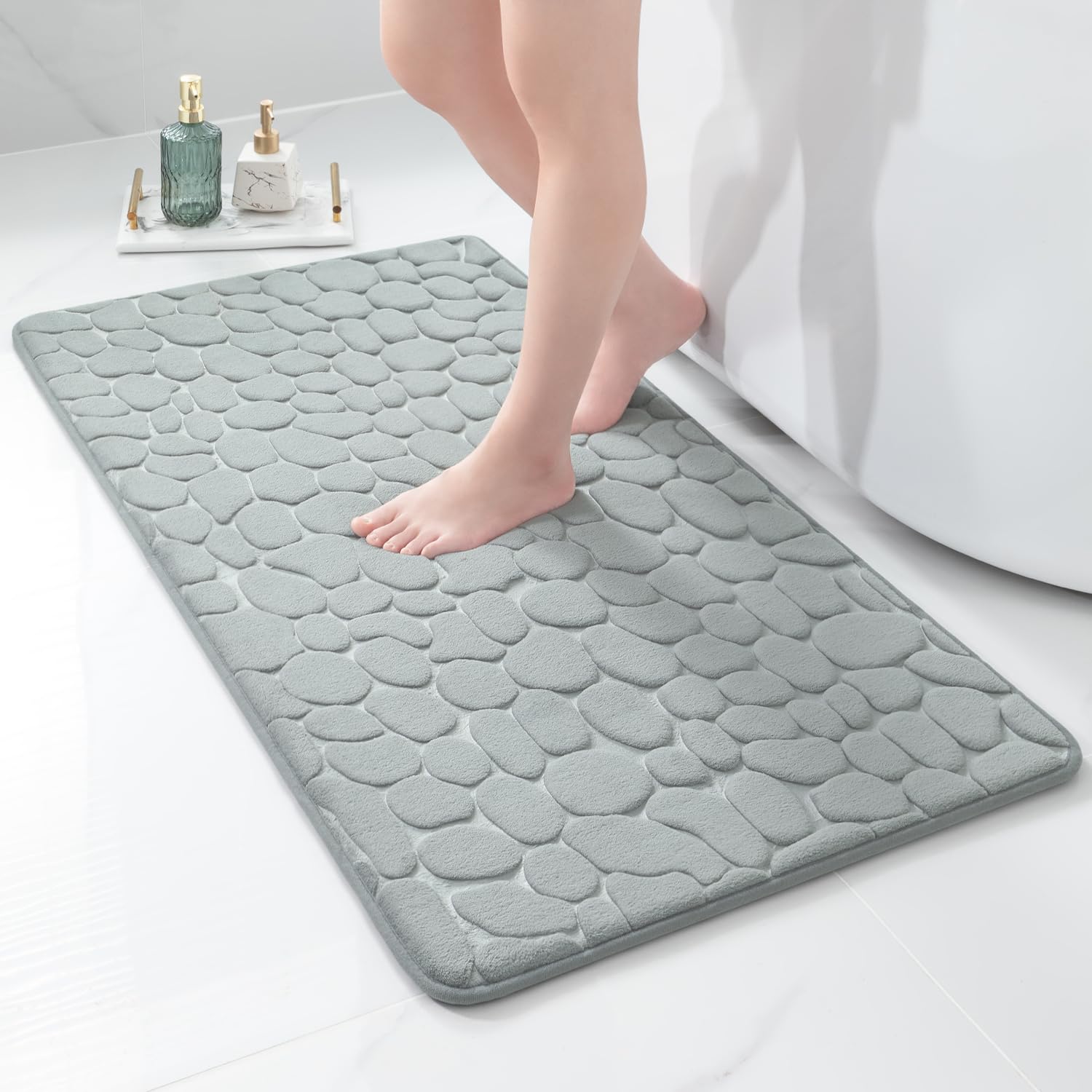 Yihouse Memory Foam Runner Rug, Cobblestone Bathroom Runner Rugs Super Water Absorbent Bath Mats For Bathroom Machine Washable B
