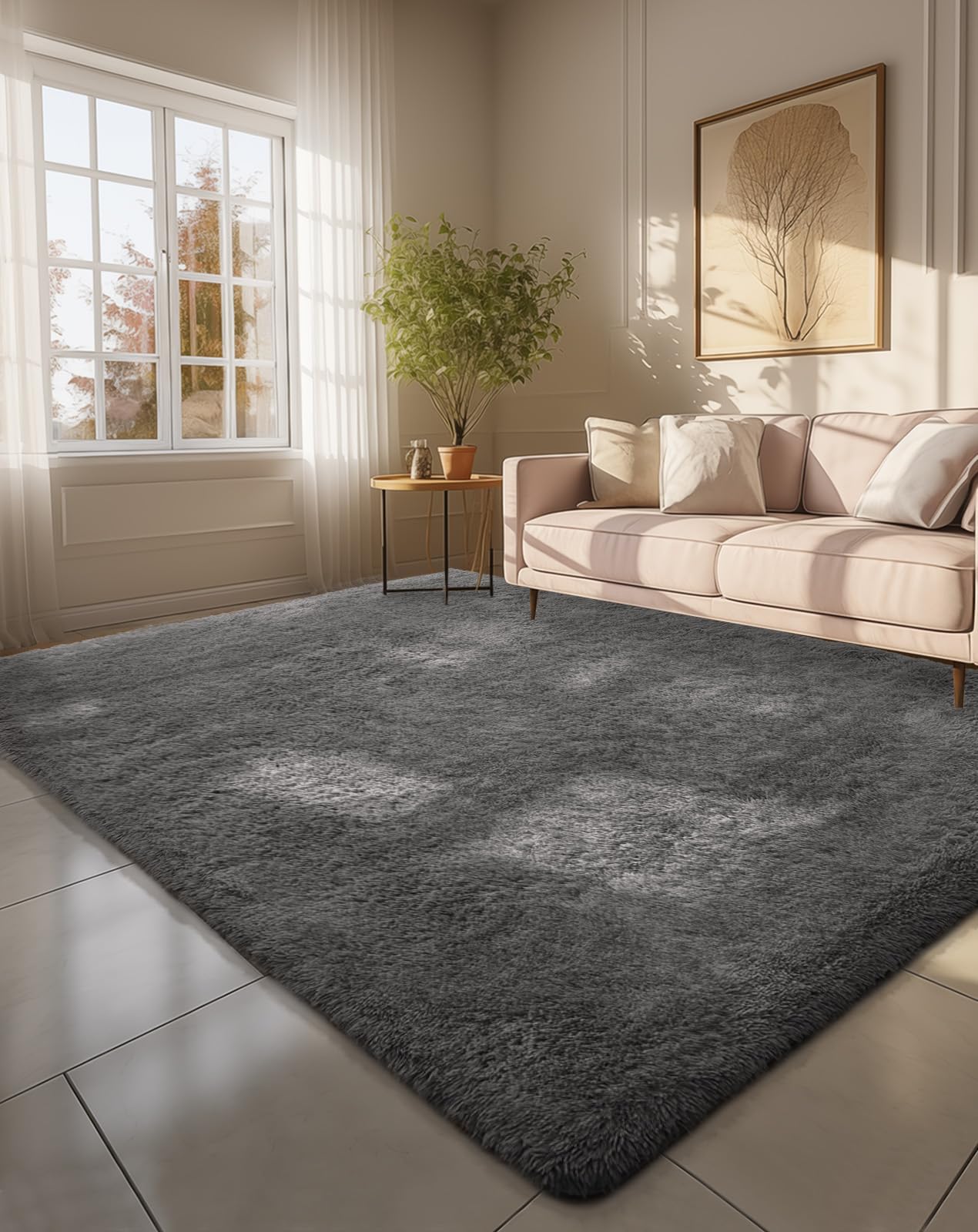 Ophanie 6x9 Area Rugs for Living Room, Large Big Grey Fluffy Shag Fuzzy Plush Soft Carpets, Floor Shaggy Rug for Bedroom, Gray C