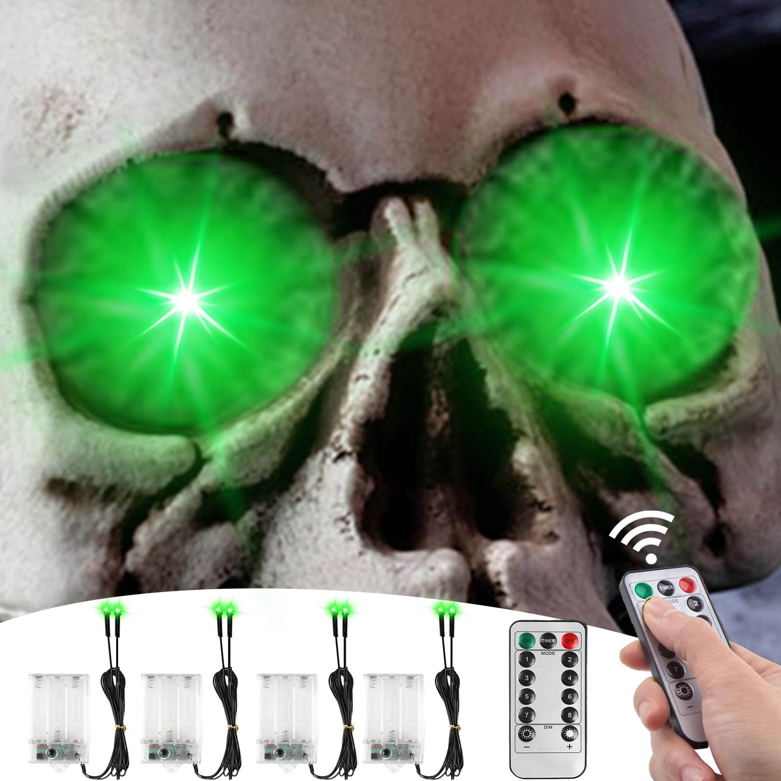 4 Pack Halloween Decoration LED Glowing Light Up Skulls Eyes, Horror DIY Glowing Eyes Lights Battery Operated for Halloween Deco