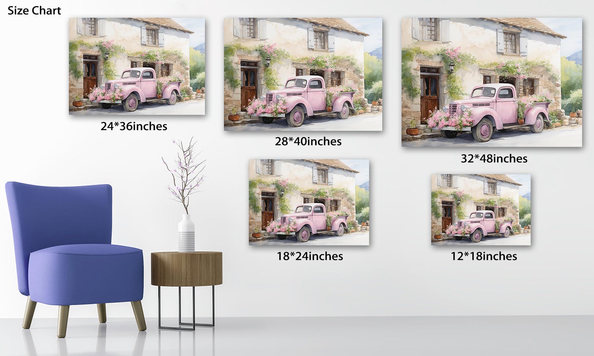 Farmhouse Truck Wall Art, Farmhouse Canvas Wall Art, Farm Street Picture Wall Art, Country Antique Pickup Truck Canvas Prints, P