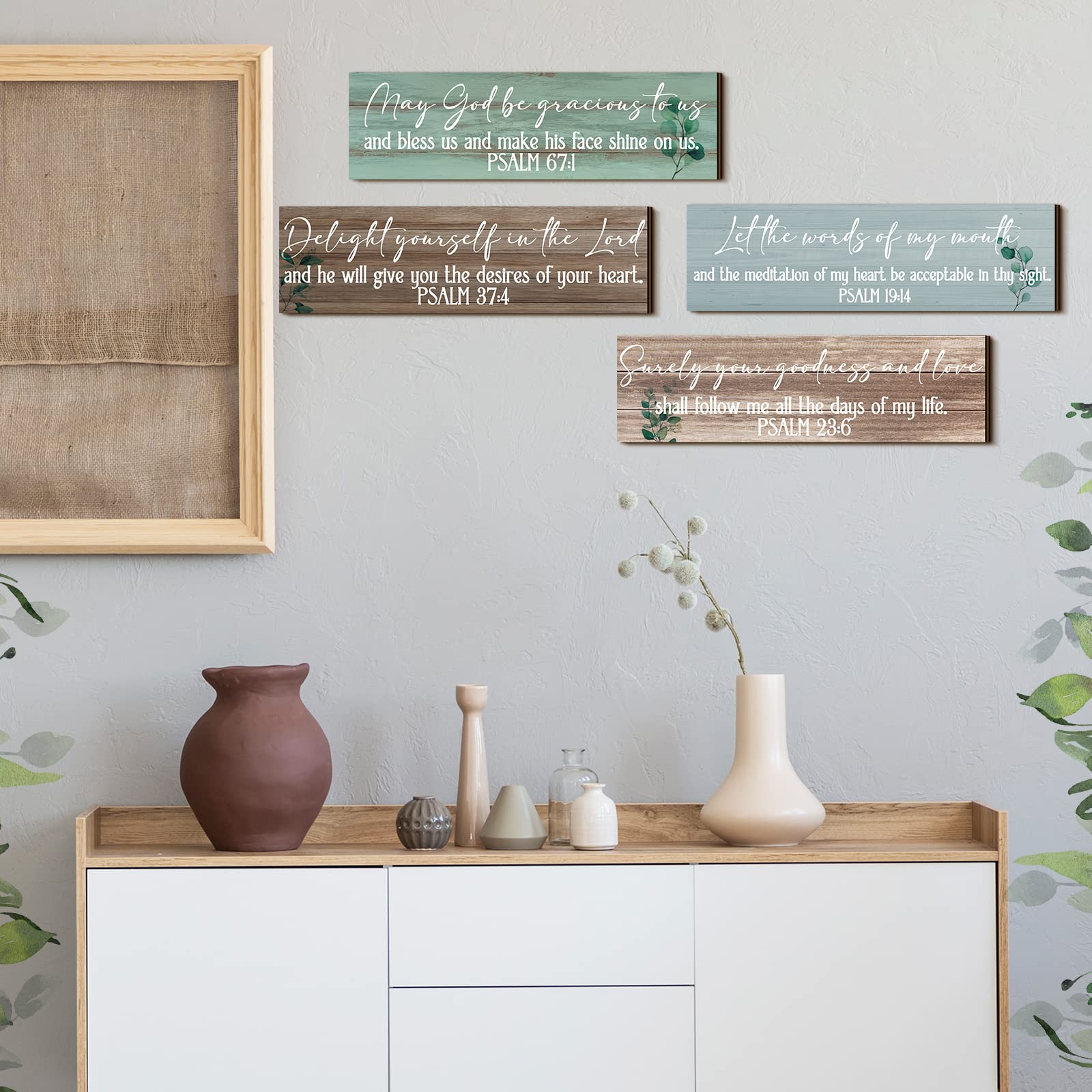 Yulejo 4 Pieces Bible Verses Wall Decor Psalms Scripture Wooden Christian Sign Rustic Wall Art Prayer Decorations for Home (Deli