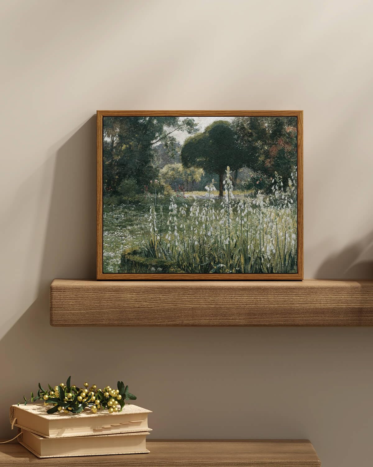 Insimsea Framed Canvas Wall Art Vintage Decor, Landscape Wall Art, Wall Art For Living Room, Summer Hyacinths Vintage Prints Wal