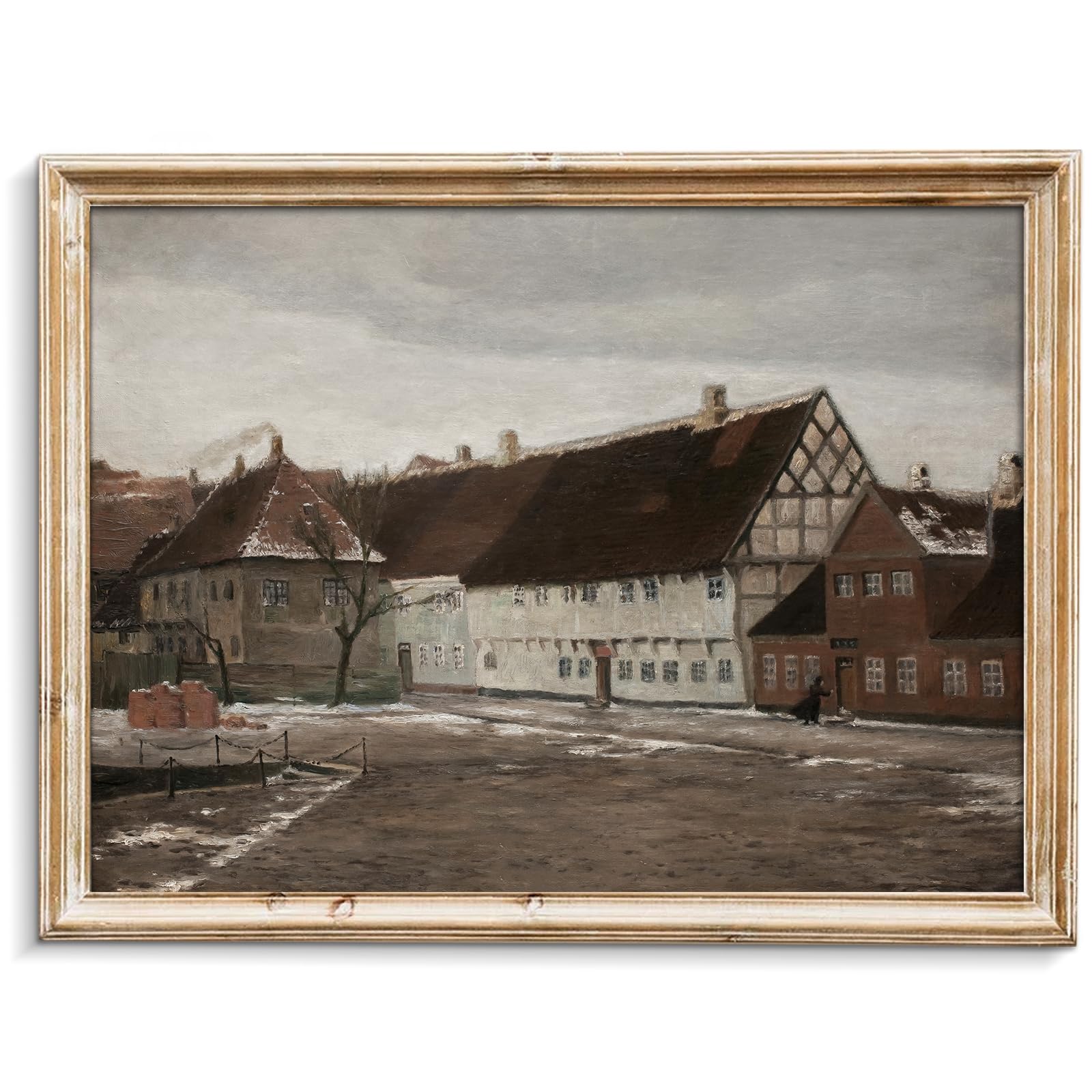 uniro Vintage Canvas Wall Art Prints - Winter Village Landscape Wall Art Decor Rustic Farmhouse Wall Decor - Retro Cabin Oil Pai