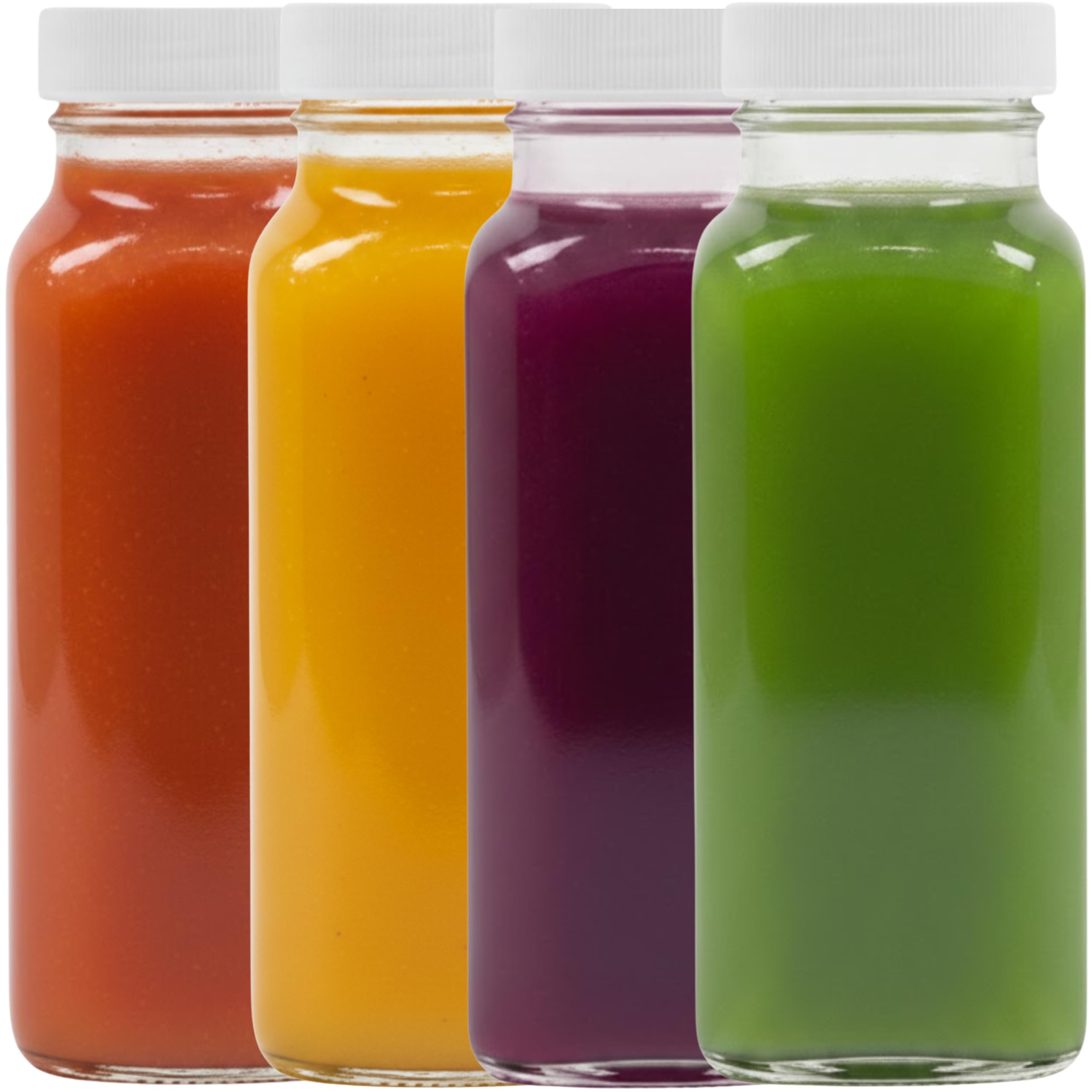 kitchentoolz 8oz Square Glass Juice Shot Bottle with Lid - 4 Pack 8 oz Milk Glass Bottles with Lids for Lunch Box, Airtight Reus
