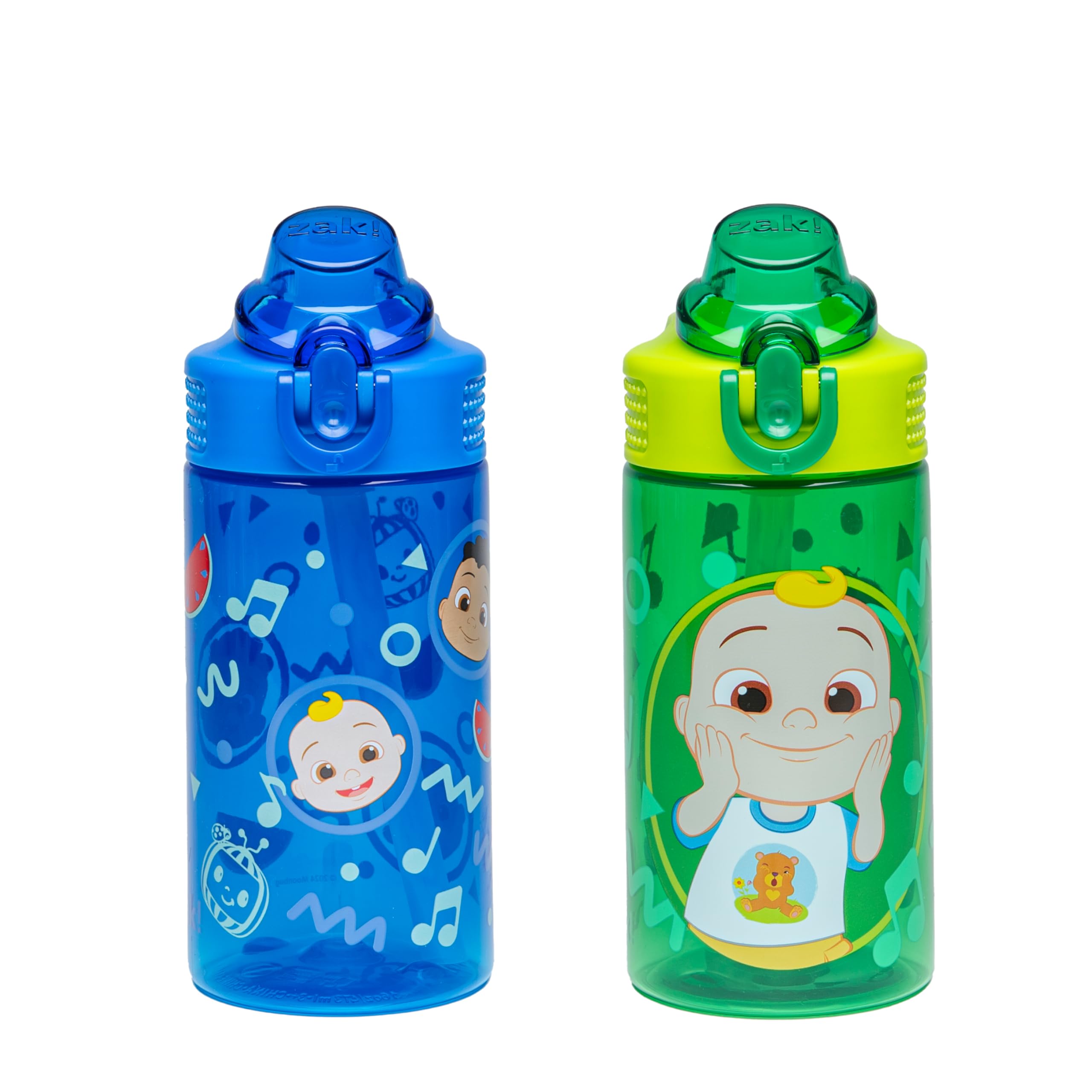 Zak Designs CoComelon Sage Kids Water Bottle For School or Travel, 16oz Durable Plastic Water Bottle With Straw, Handle, and Lea