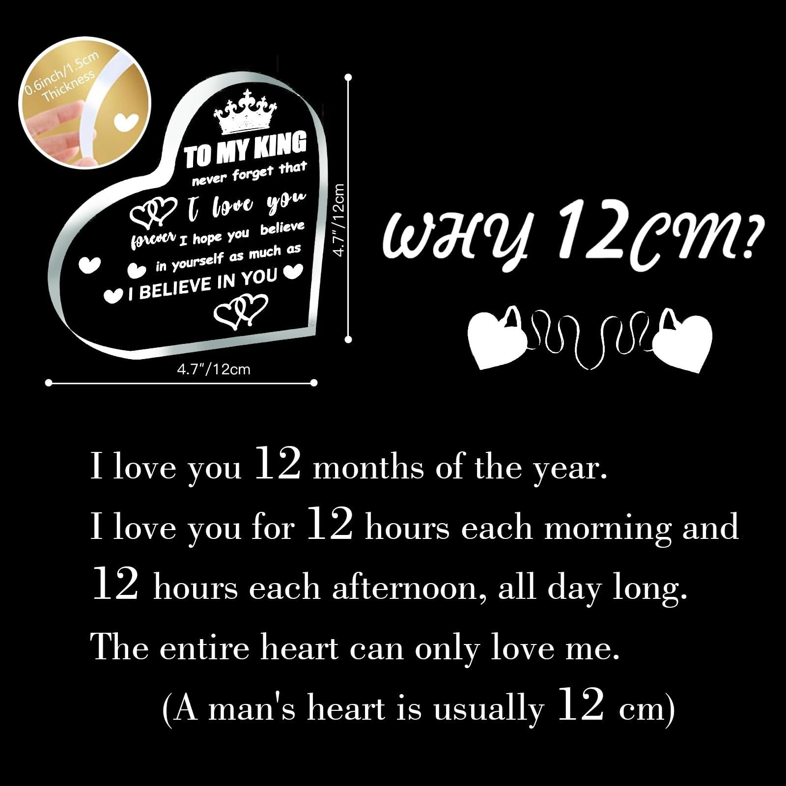 To My King - Christmas Gift for Boyfriend, Husband, Dad | Romantic Heart Acrylic Block Decorative signage from Wife or Girlfrien