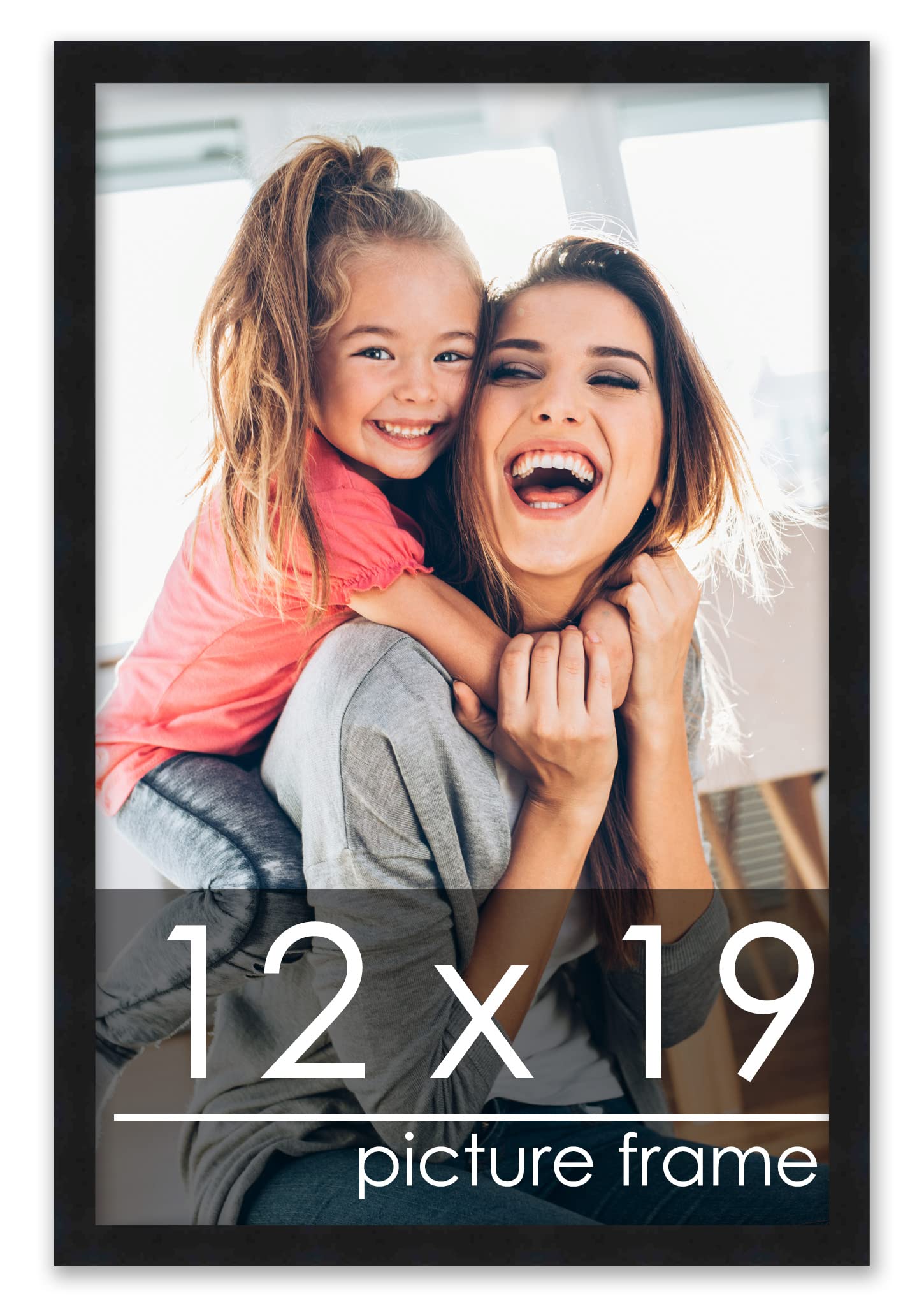 Poster Palooza 12x19 Frame Black Solid Wood Picture Frame | 0.75 Inch Moulding Width | Includes UV Acrylic Plexiglass, Foam Boar