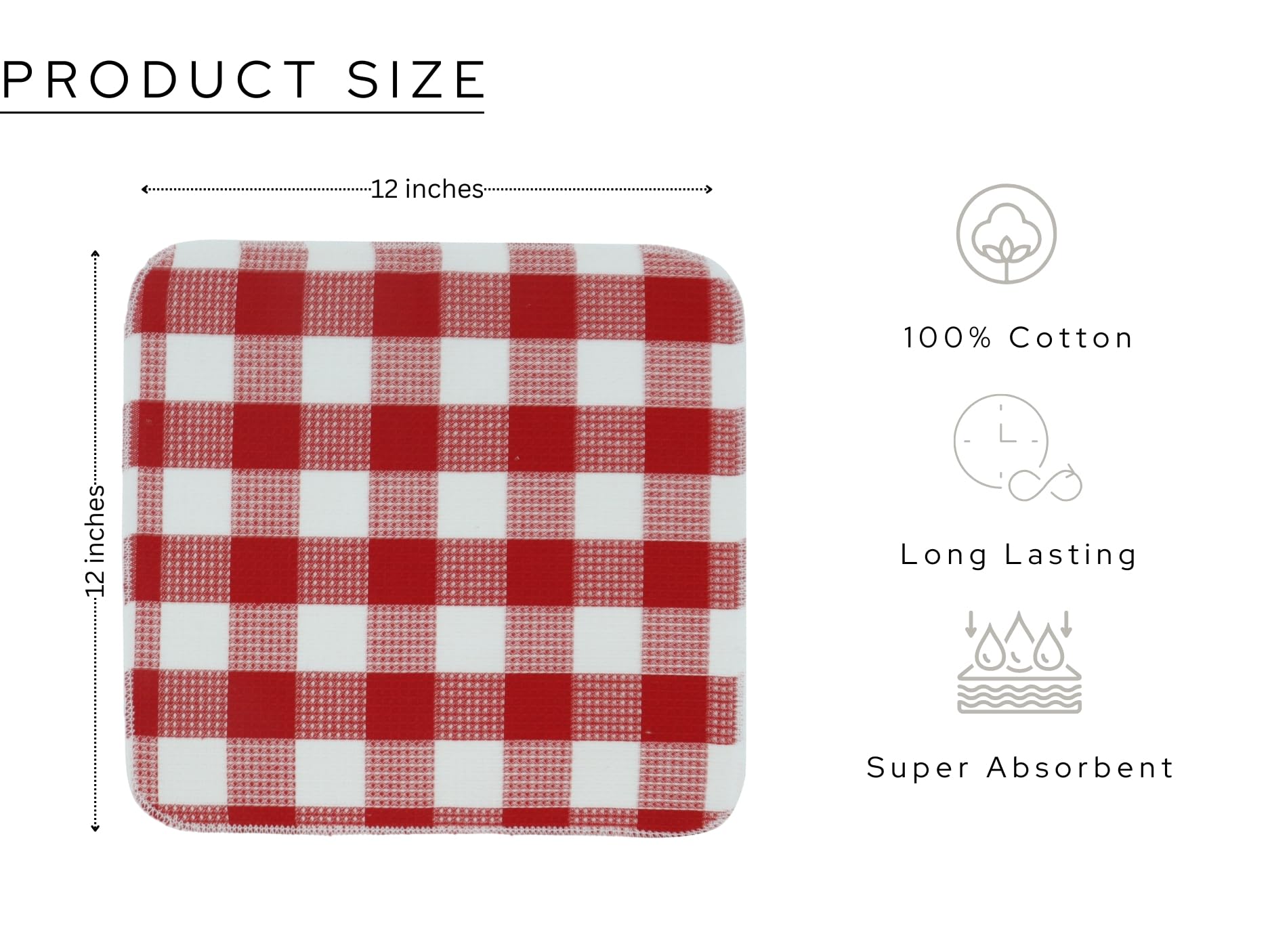 PurpleEssences Waffle Weave Plaid Dish Cloths, 100% Cotton, 12x12 Inch, Soft Absorbent Quick Drying Buffalo Check Dish Rags for
