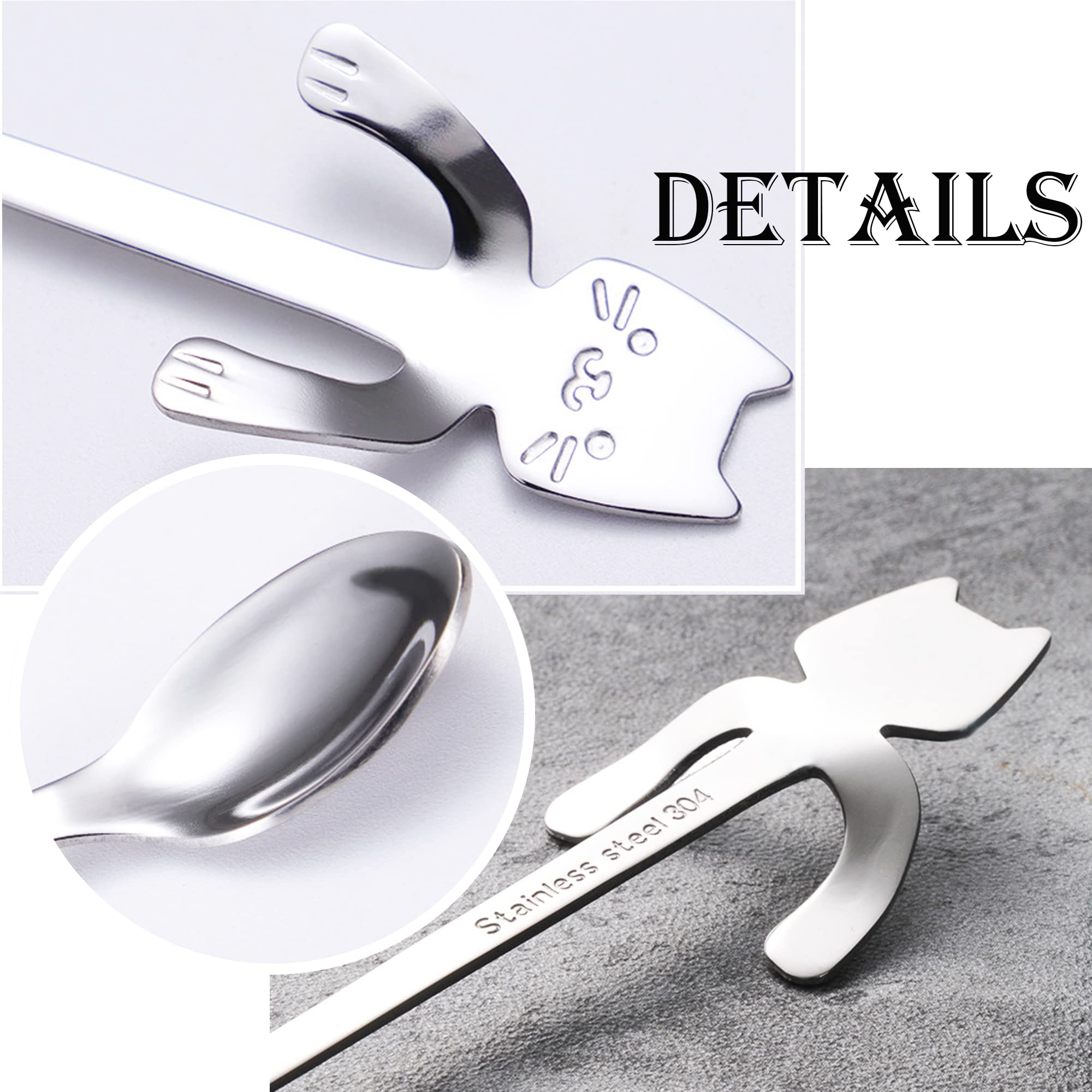 6 Pcs Cat Spoon Coffee Tea Spoon Set, Esrise Stainless Steel Hanging Cup Teaspoons Demitasse Mini Long Cute Kitten Spoon For Des