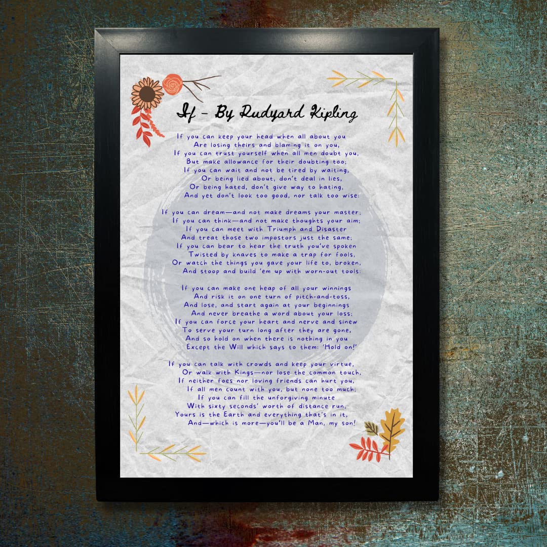 Kagaz Kala - If Poem By Rudyard Kipling - Motivational Poem Wall Posters Framed Quotes For Bedroom Living - Room Decor Poetry Gi