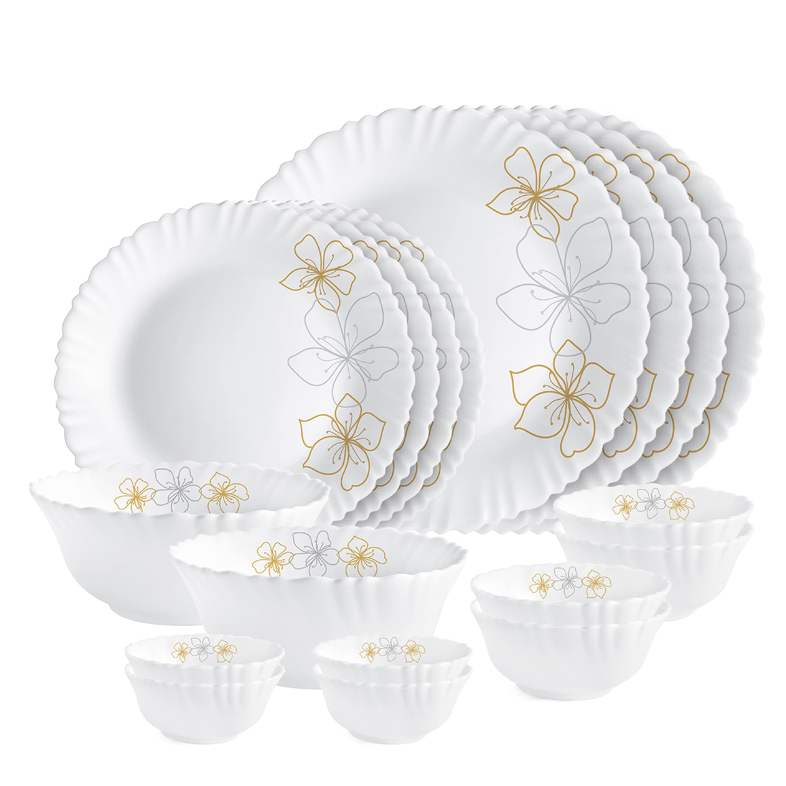 Cello Opalware Dazzle Series Monarch Dinner Set, 18 Units | Opal Glass Dinner Set For 4 | Light-Weight, Daily Use Crockery Set F