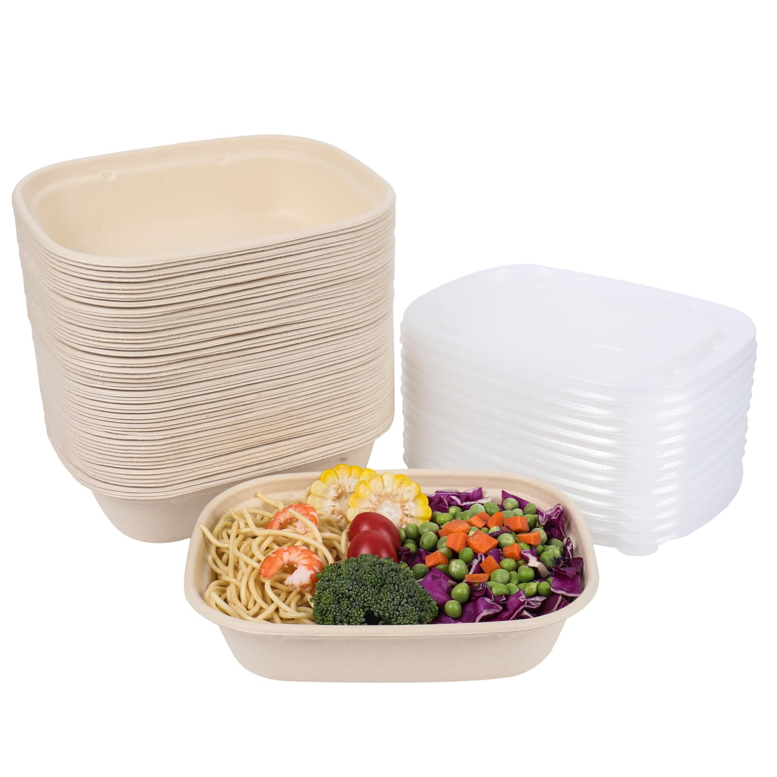 JAYEEY 35 oz Disposable bowls with lids meal prep Bagasse container 50 Pack