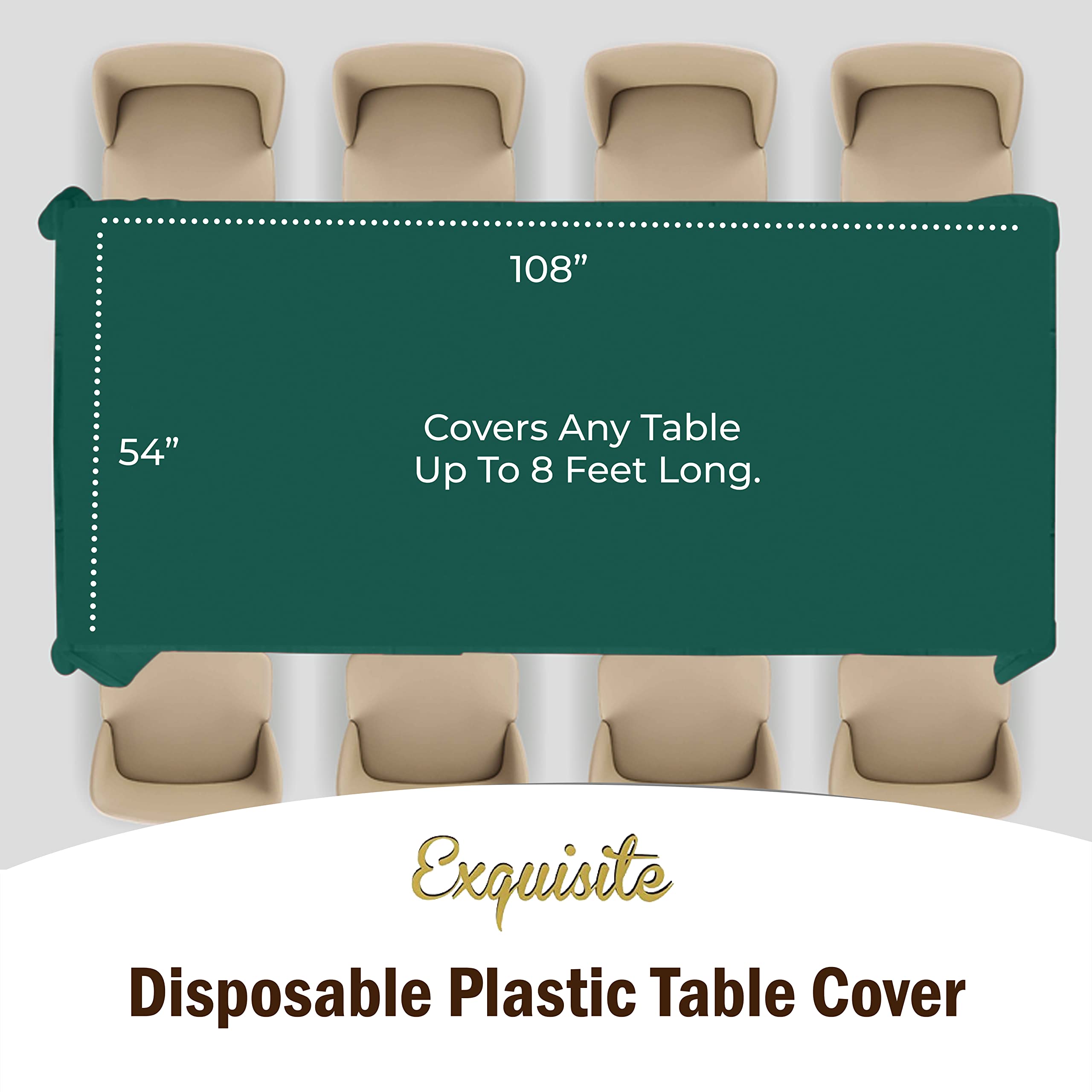 Exquisite 6-Pack Premium Plastic Tablecloth 54In. X 108In. Rectangle Plastic Table Cover - Dark Green
