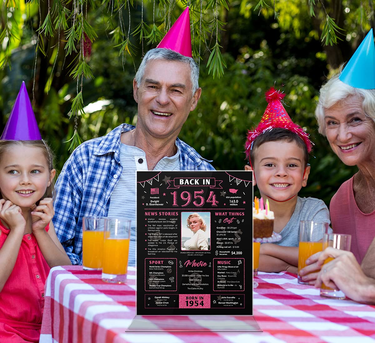 Back in 1954 Birthday Card - 69th Birthday Gift for Women - 69th Birthday Decoration for Her or Him - Table Centerpiece for 69 Years Old Birthday Party - Black and Pink Poster [Unframed 8x10]