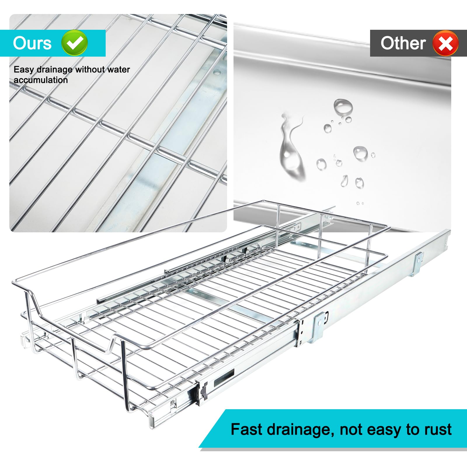 Storking 1 Tier Wire Basket Pull Out Shelf Drawer Storage Organizer For Kitchen Base Cabinets Chrome-Plating (17X 22 X 5.3 Inch,
