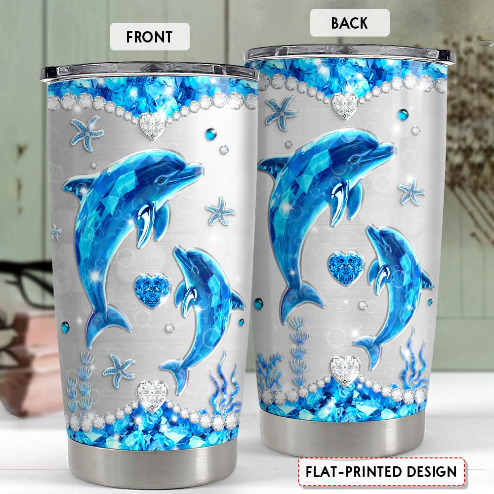 SANDJEST Dolphin Tumbler 20oz Stainless Steel Insulated Tumblers Coffee Travel Mug Cup Jewelry Drawings Style Gifts for Women Gi