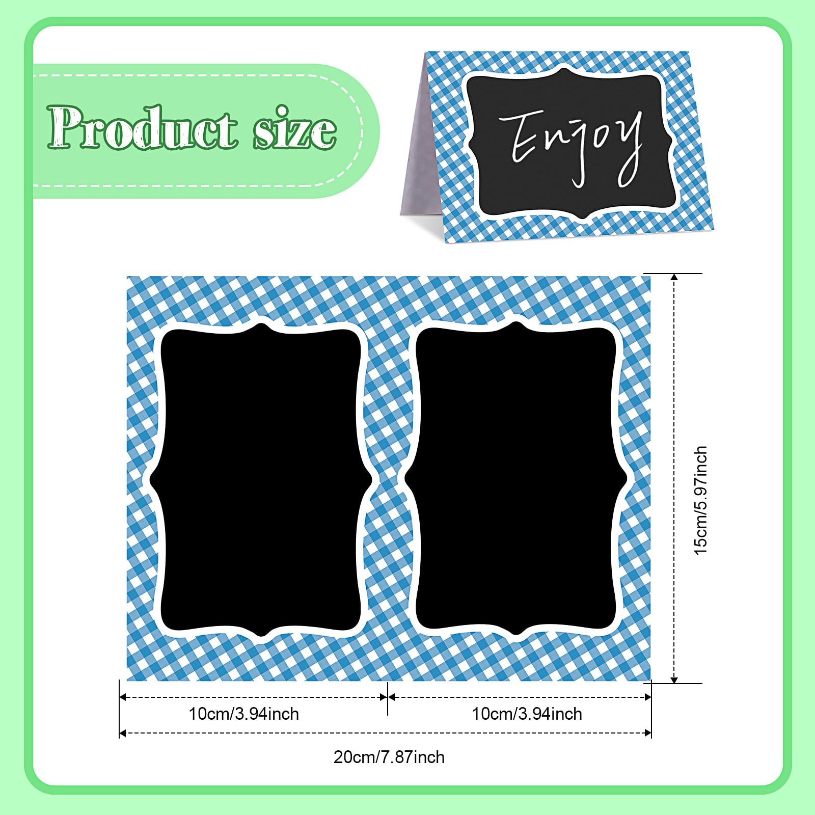 TaoBary 24 Pcs Blue Gingham Party Decoration Supplies Table Centerpiece 6x4 Inch Chalkboard Tent Card Food Label Christmas Winte
