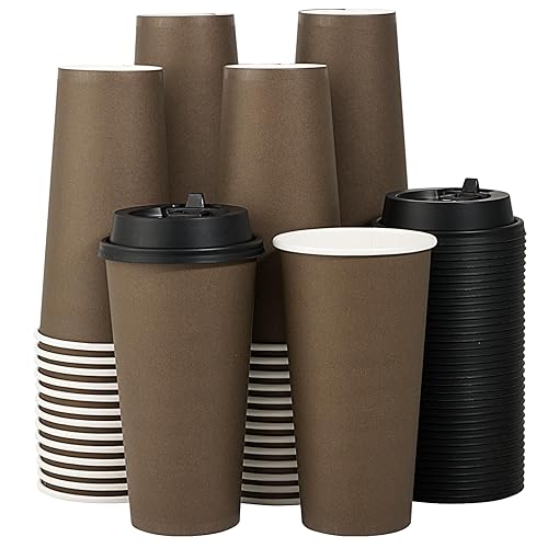 LITOPAK 100 Pack 20 oz Paper Coffee Cups  Brown Disposable Coffee Cups with Lids  Drinking Cups for Cold/Hot Coffee  Water  Juice  or Tea  Hot Paper Coffee Cups for Home  Restaurant  Store and Cafe.