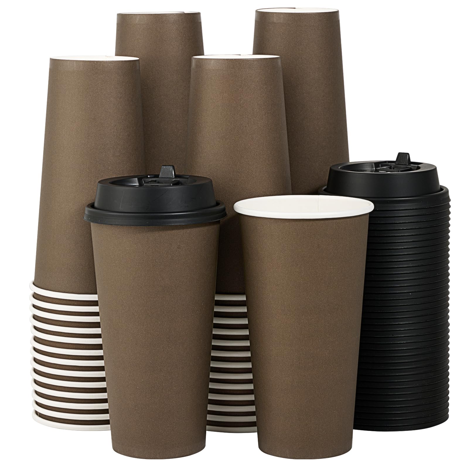 LITOPAK 100 Pack 20 oz Paper Coffee Cups  Brown Disposable Coffee Cups with Lids  Drinking Cups for Cold/Hot Coffee  Water  Juice  or Tea  Hot Paper Coffee Cups for Home  Restaurant  Store and Cafe.