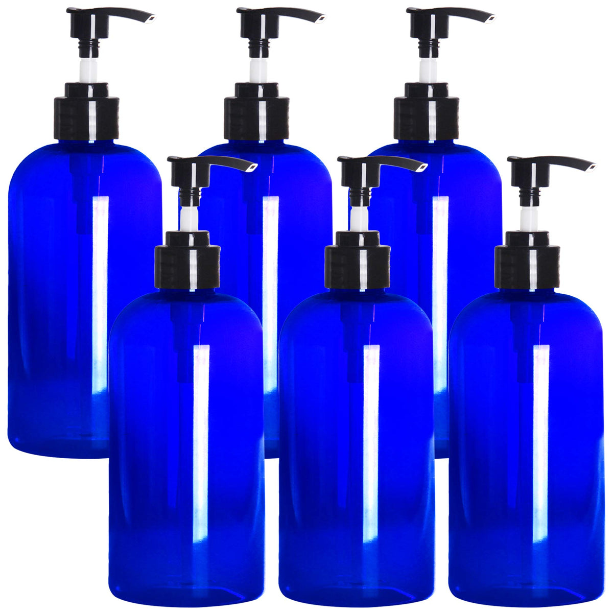 Youngever 6 Pack Blue Plastic Pump Bottles, Refillable Plastic Pump Bottles For Dispensing Lotions, Shampoos, Hand Sanitizer And