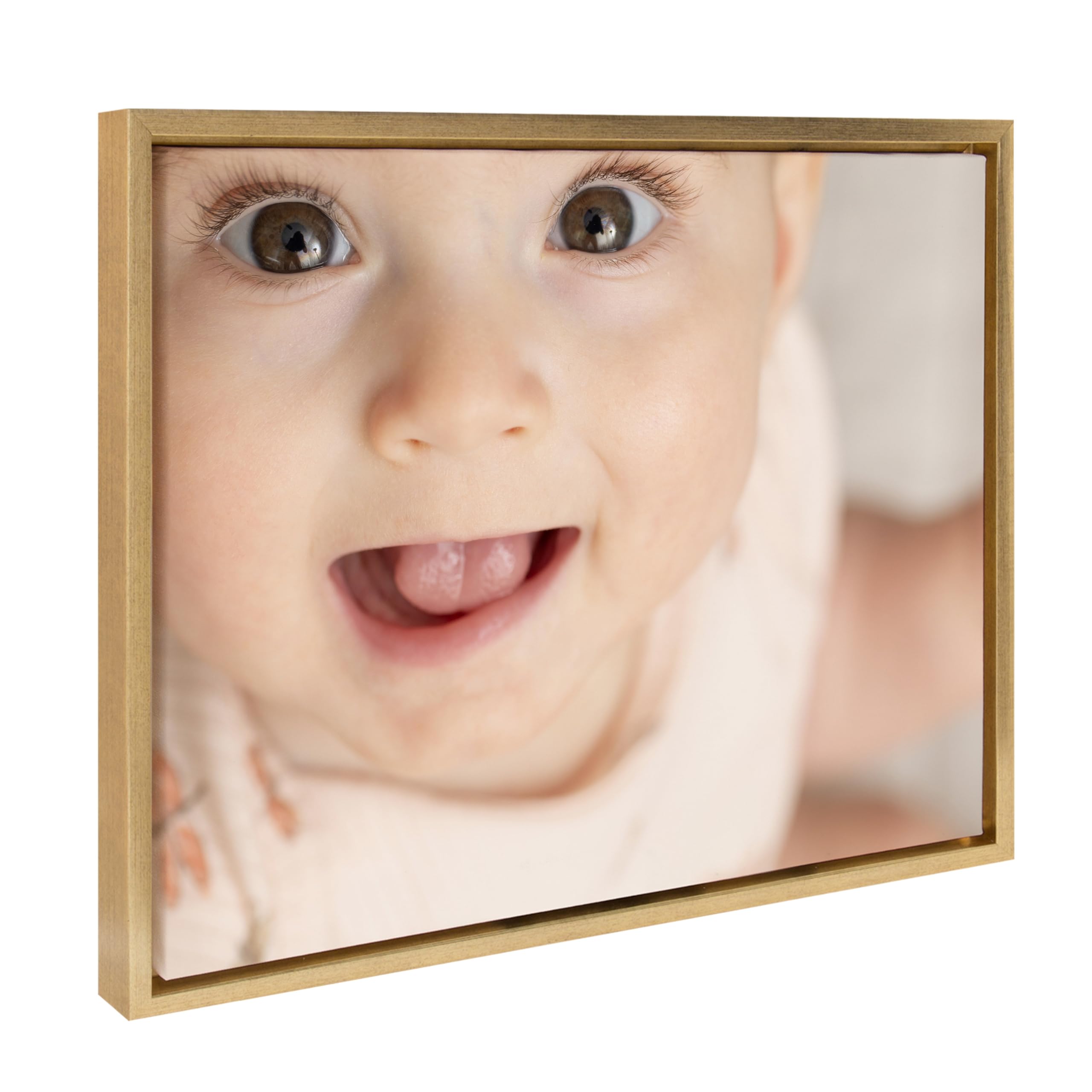 Kate And Laurel Sylvie Custom Printed Framed Canvas Wall Art, 20X16 Bright Gold, Personal Canvas Print With Your Photos For Bedr
