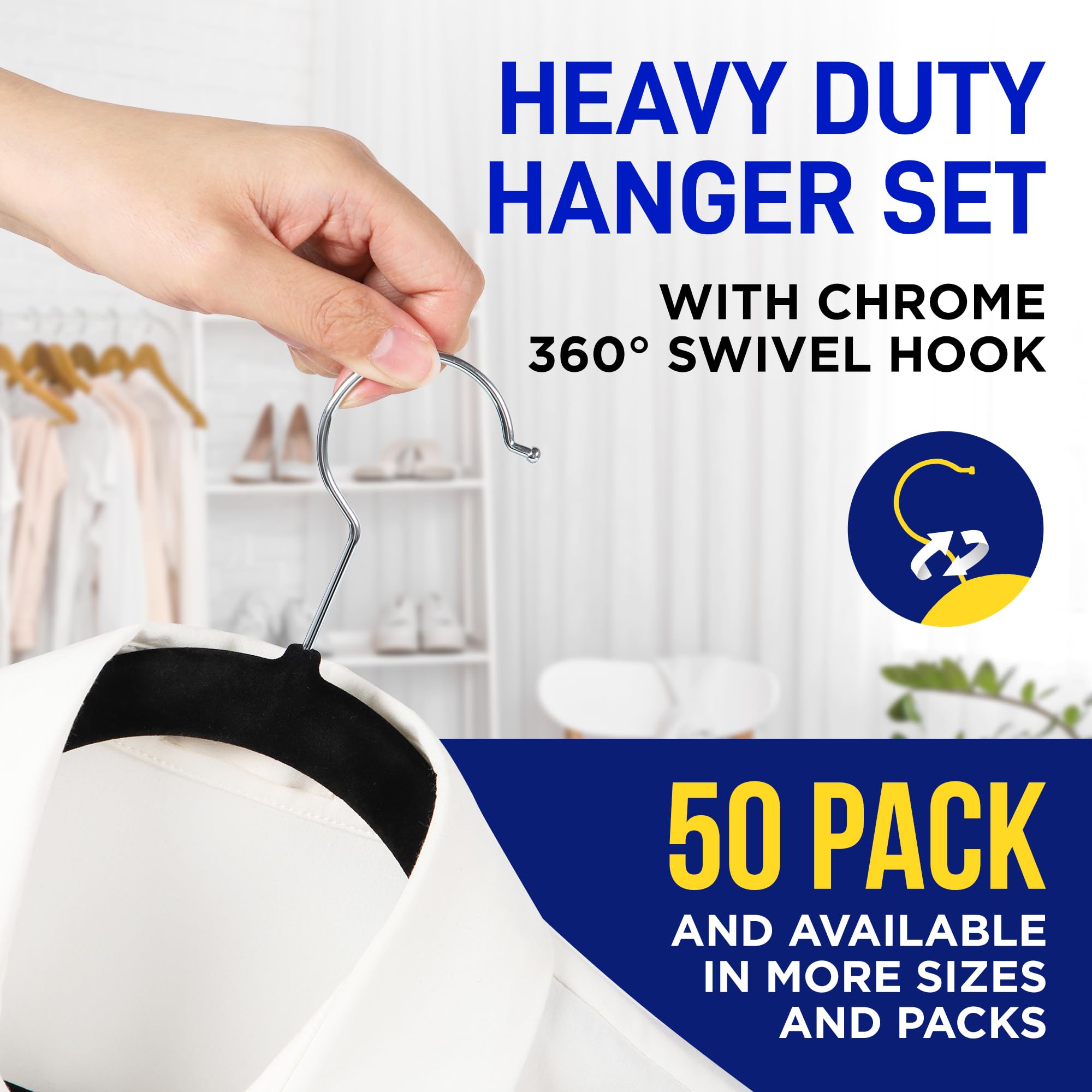 Lifemaster Velvet Non-Slip Plastic Hanger Set - 50 Pieces Non-Slip Clothes Hanger Set With 360 Swivel Hook, Space-Saving, Sleek
