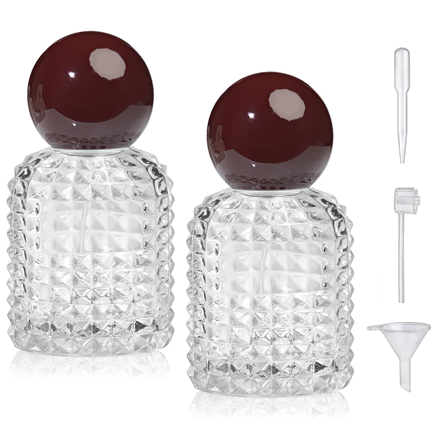 Yerpkefey 2Pack 30ml/1Oz Glass Spray Bottles Perfume Atomizer,Vintage Glass Perfume Travel Refillable Spray Bottle Empty with 3 