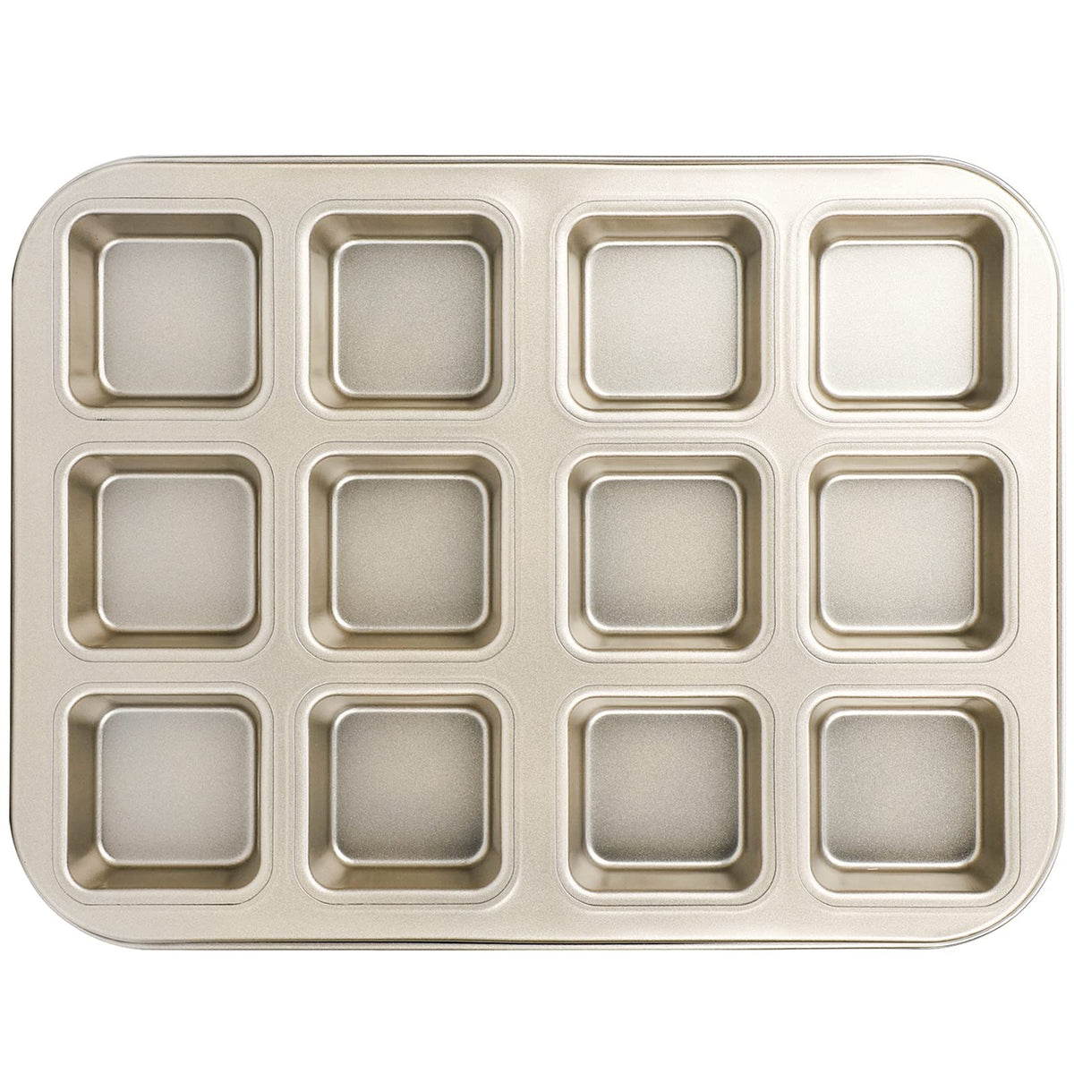 Beasea Brownie Pan With Dividers, 1 Set Gold All Edges Square Cupcake Brownie Pans 12 Cavity Mini Non Stick Baking Carbon Steel