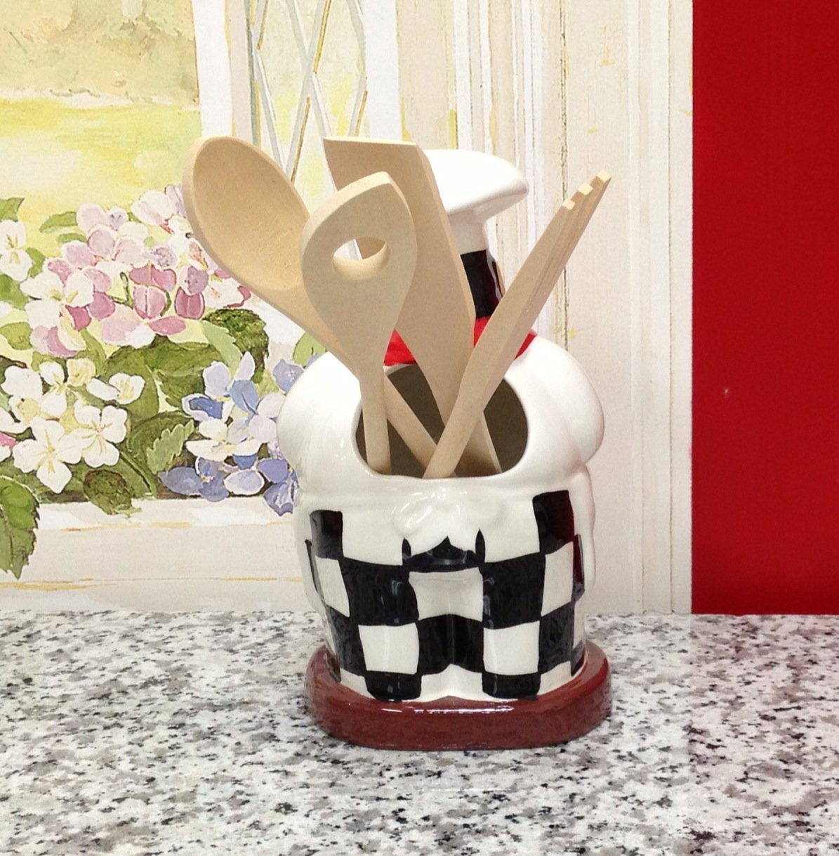 Ack Fat Chef Hand Painted Ceramic Utensil Jar, Utensil Holder, Utensil Crock, Modern Kitchen Decor, Kitchen Storage For For Spoo
