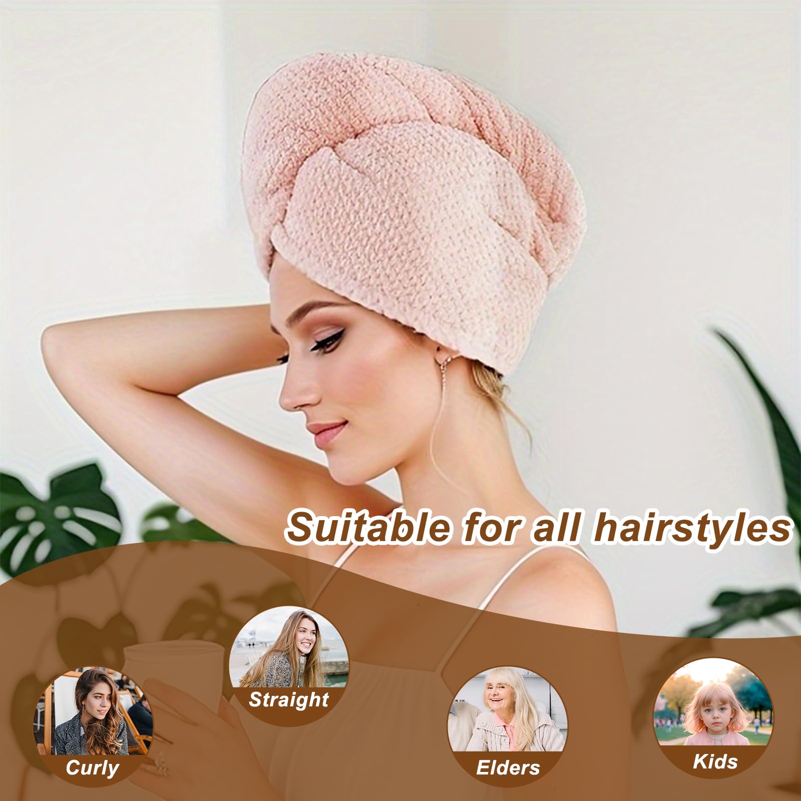 Kldnkig Microfiber Hair Towel Wrap, 5 Pack Soft Hair Drying Towel with Elastic Band, Drying Hair Wrap Towels for Curly, Hair Tow