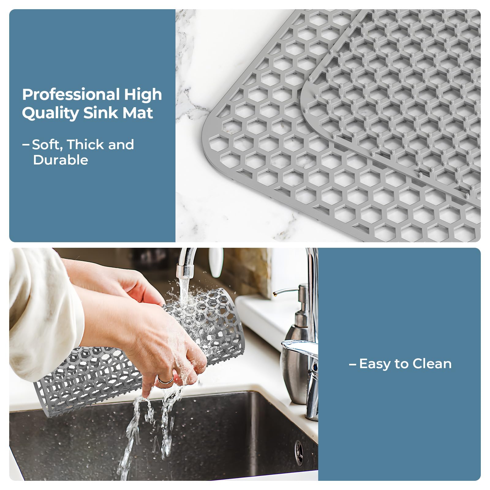 Toovem Silicone Sink Mat, 26 X 14 Inches Sink Protectors For Kitchen Sink With Center Drain, Non Slip, Heat Resistant Flexible S
