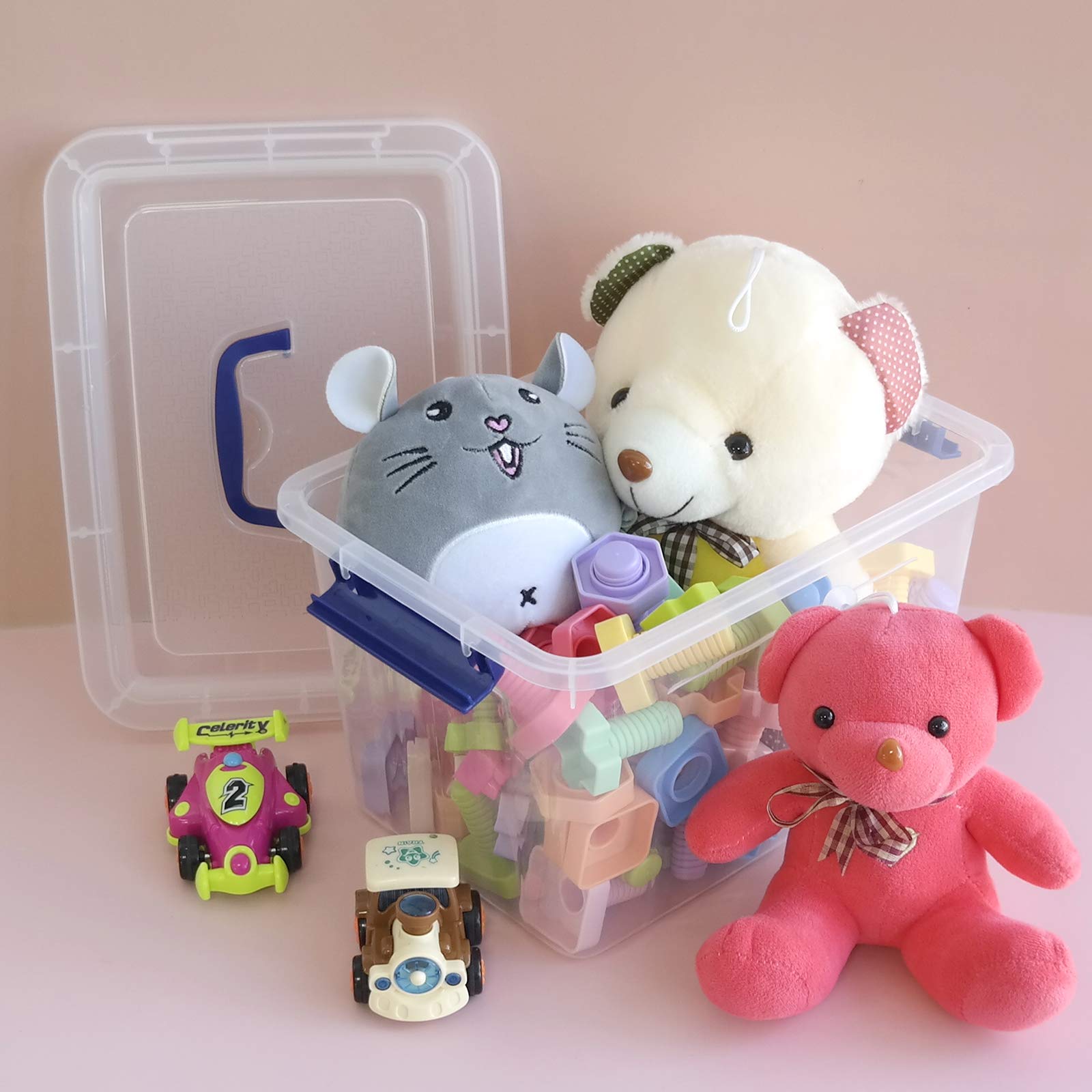 Xowine 4-Pack 10 L Plastic Storage Box, Clear Storage Box With Lid