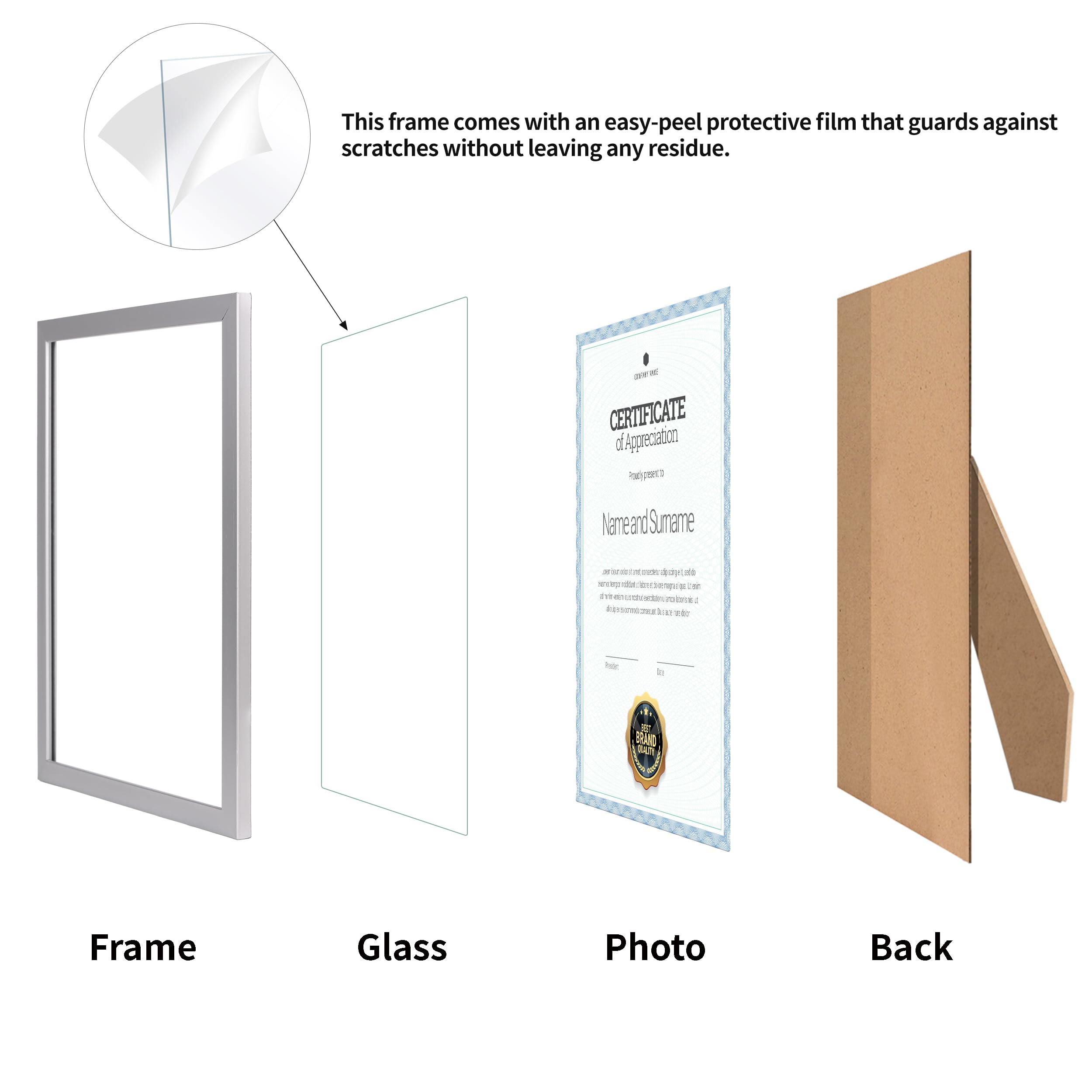 EYMPEU 8.5x11 Picture Frames Silver Set of 7, 8.5 x 11 Certifaicate Frame Document Award Diploma Display, Wall or Tabletop