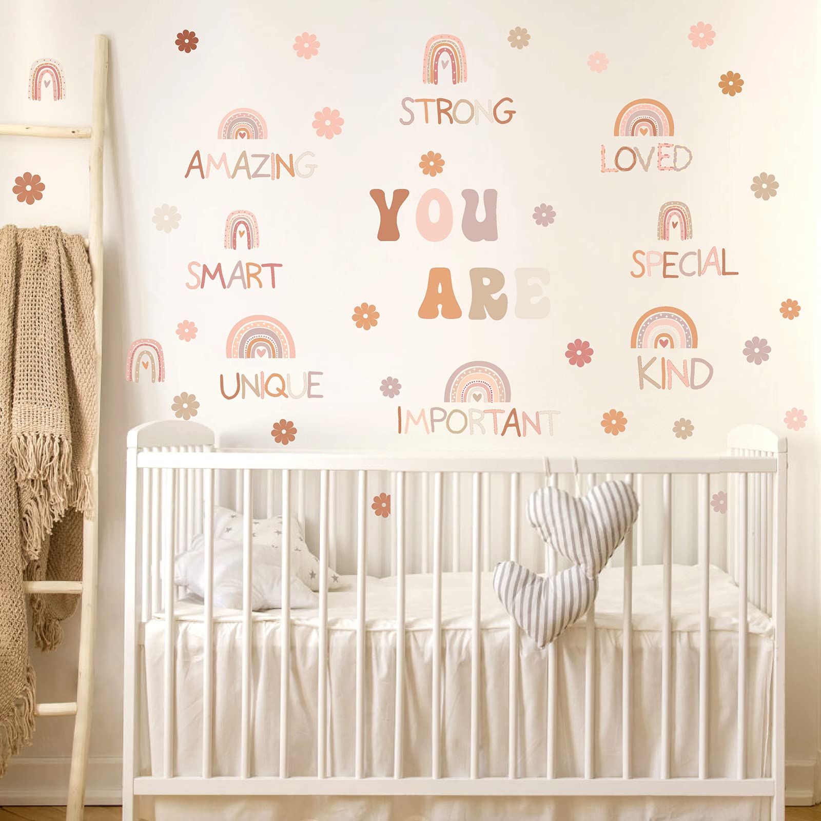 Inspirational Quote Wall Decals Flower Rainbow Wall Sticker For Kids Girls Bedroom Peel And Stick Positive Saying Wall Decals Mo