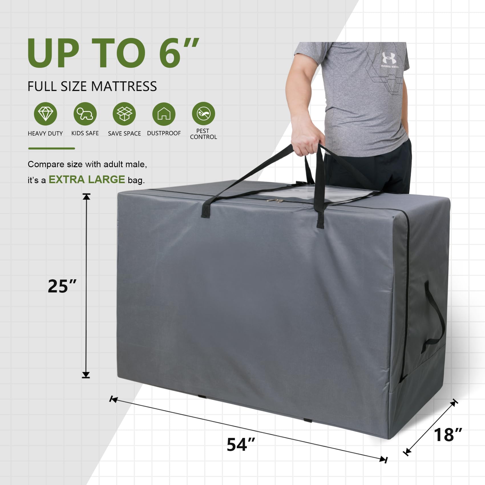 Cuddly Nest Folding Mattress Storage Bag - Heavy Duty Carry Case For Tri-Fold Guest Bed Mattress (Fits 6 Inch Full Mattress, Gra