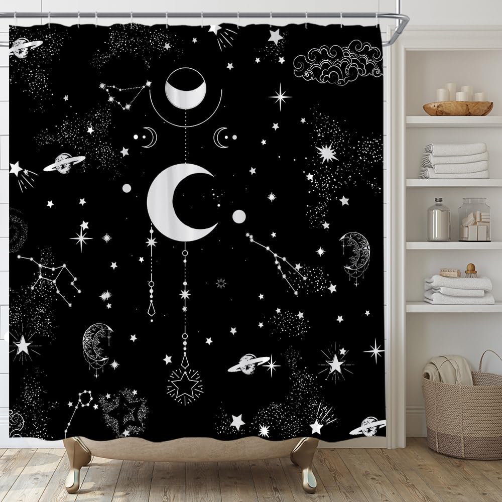 Ysatnsft Sun And Moon Shower Curtain Vintage Sketch Celestial Black White Constellation Mysticism Chic Art Modern Abstract Fabri