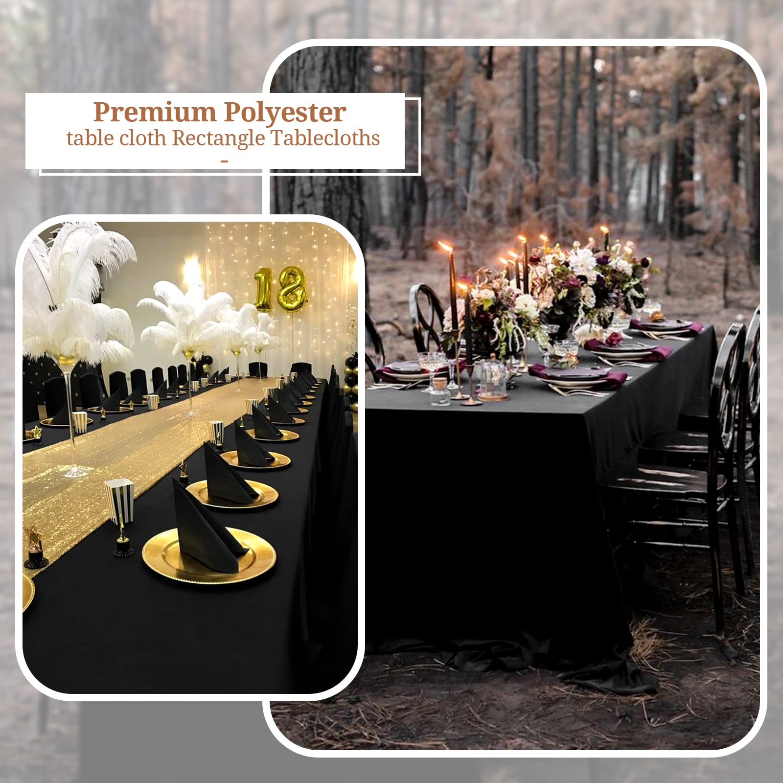 Pesonlook 10Pack Rectangle Tablecloth 60 X 126 Inch, Black Polyester Table Cloth For 8 Foot Rectangle Tables, Washable Fabric Ta