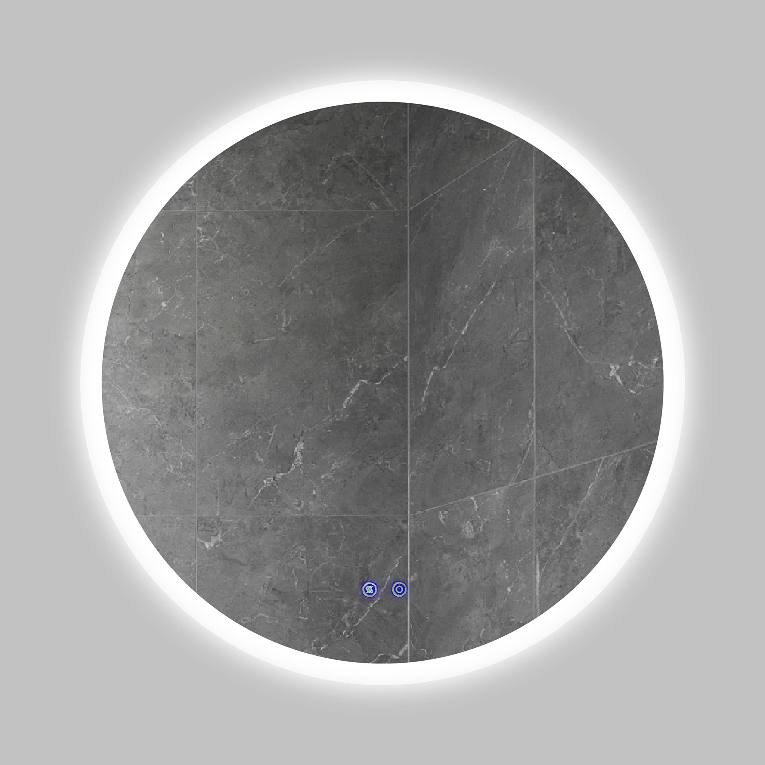 32 x 32 Inch Round Frameless LED Illuminated Bathroom Mirror, Touch Button Defogger, Metal