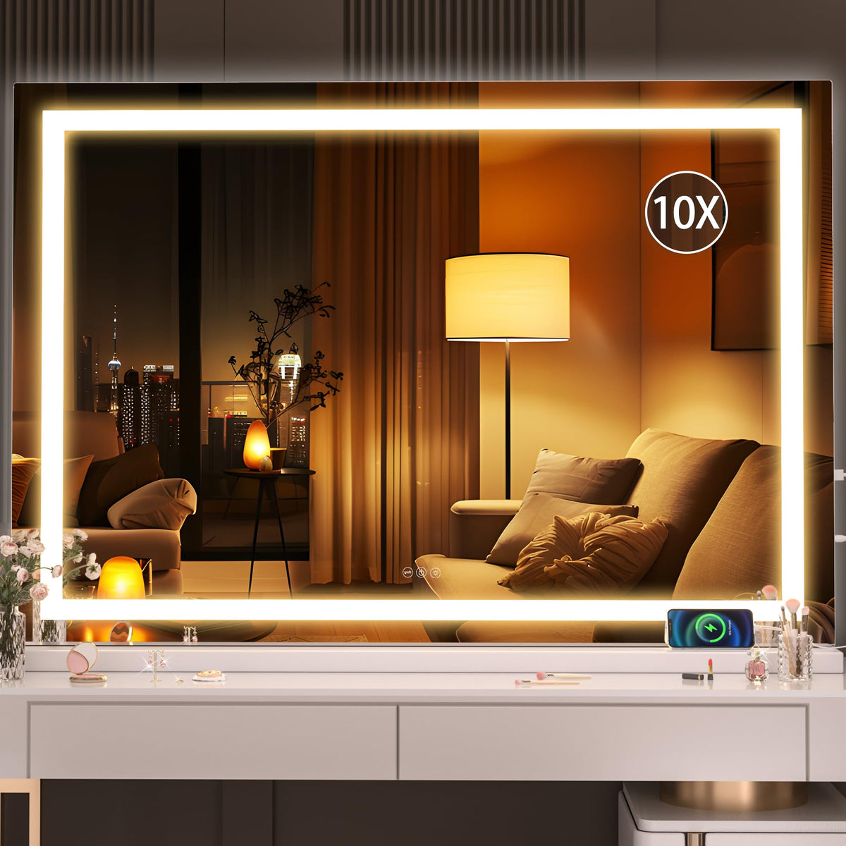 Hasipu Vanity Mirror With Lights, 47'' X 30'' Led Makeup Mirror, Lighted Makeup Mirror With Dimmable 3 Modes, Touch Screen Contr