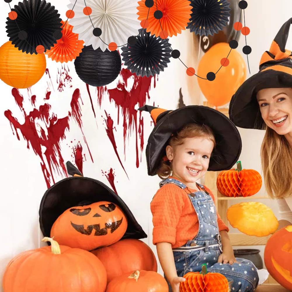 Halloween Party Decorations Supplies Kit Hanging Paper Lanterns Tissue Paper Fan Pumpkins Round Garland For Halloween Party Nigh