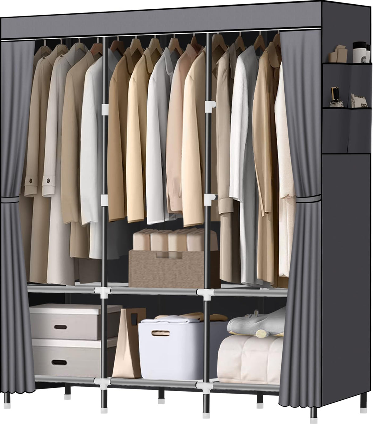 Lokeme Wardrobe Closet,Portable Closet For Bedroom Steel Pipe Diameter 19Mm Strong And Sturdy Grey Portable Closets For Hanging