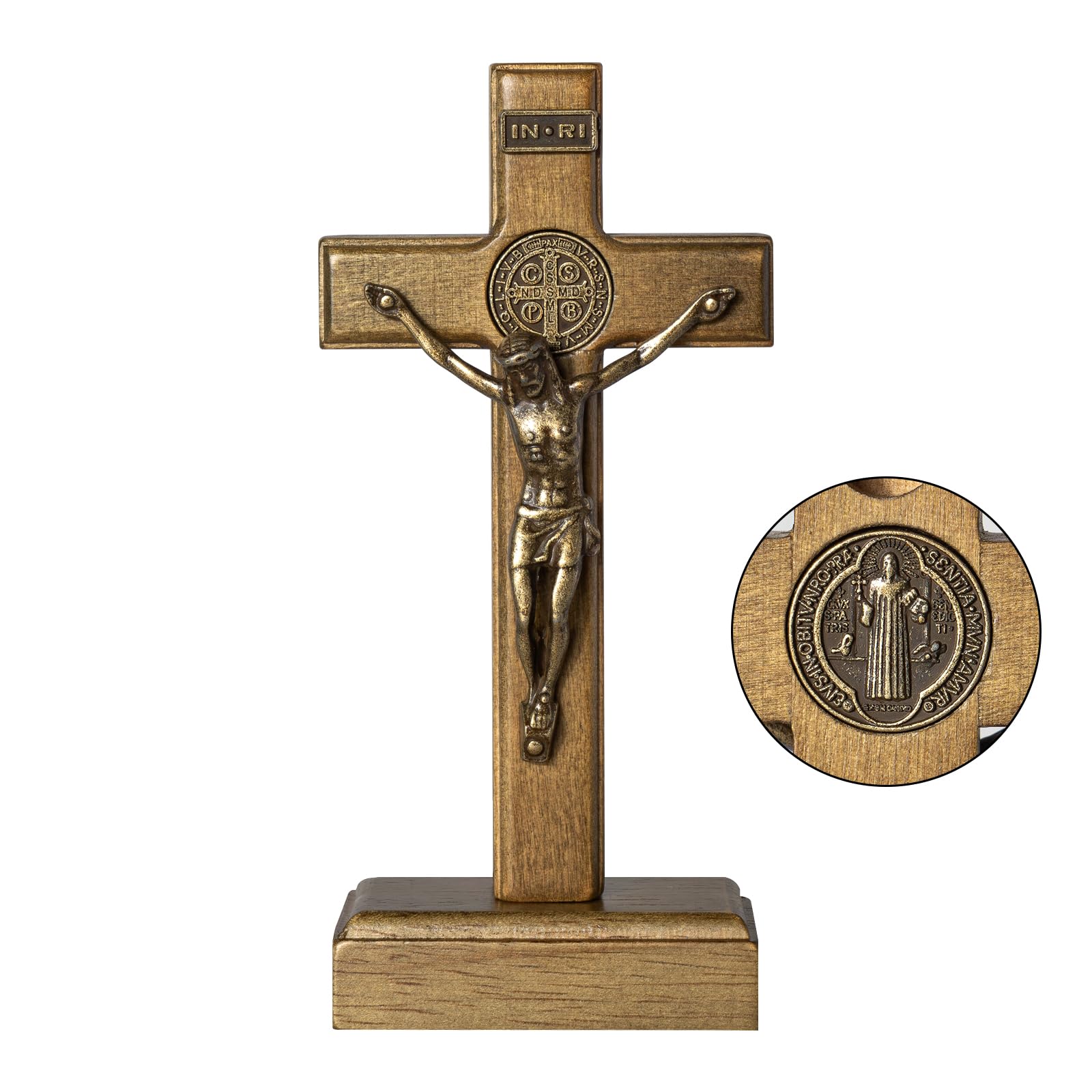 KUXBET Wood Standing Cross 5inch Small Crucifix - Jesus Christ Wall Cross Crucifix for Table or Wall Decor Home Decoration