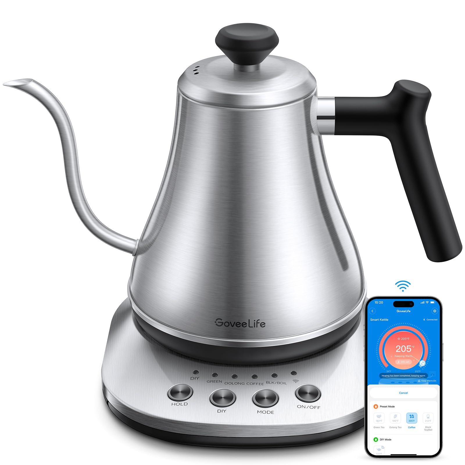 Goveelife Smart Electric Kettle, 0.8L Wifi Gooseneck Kettle Compatible With Alexa, 5 Modes For Use, 3-Minute Fast Heating And 2H