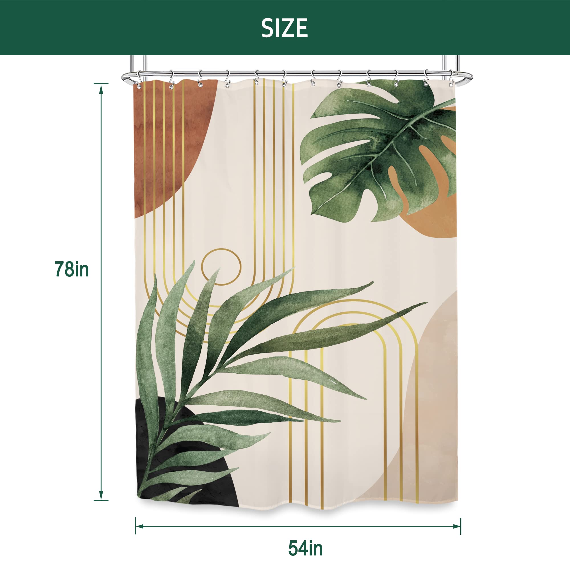 Glawry Standing Mid Century Shower Curtain 54Wx78L Inches Stall Narrow Cute Boho Tropical Boho Palm Leaf Abstract Botanical Plan