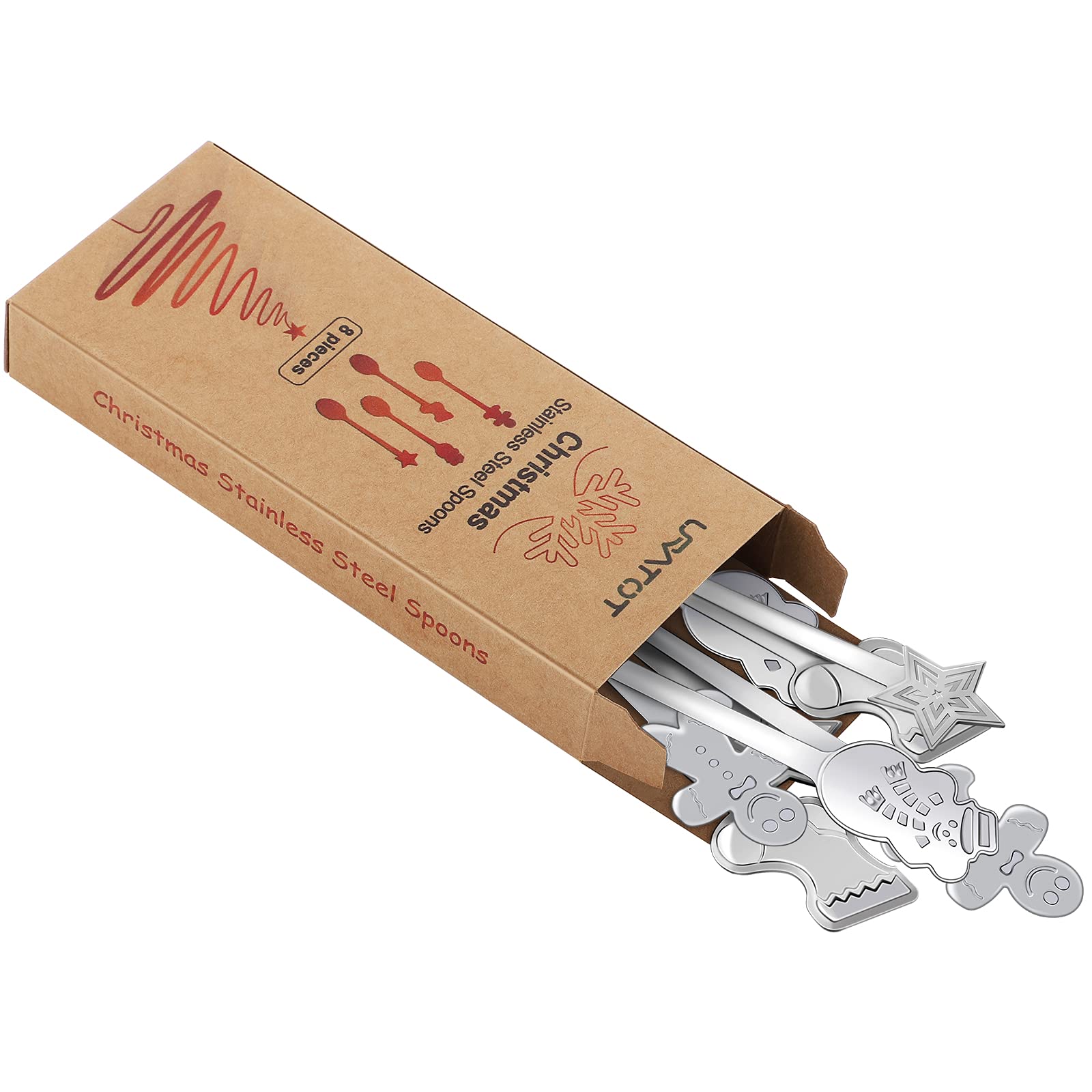 Uratot 8 Pieces Stainless Steel Christmas Spoons Coffee Tea Dessert Mixing Spoons Christmas Stocking Fillers