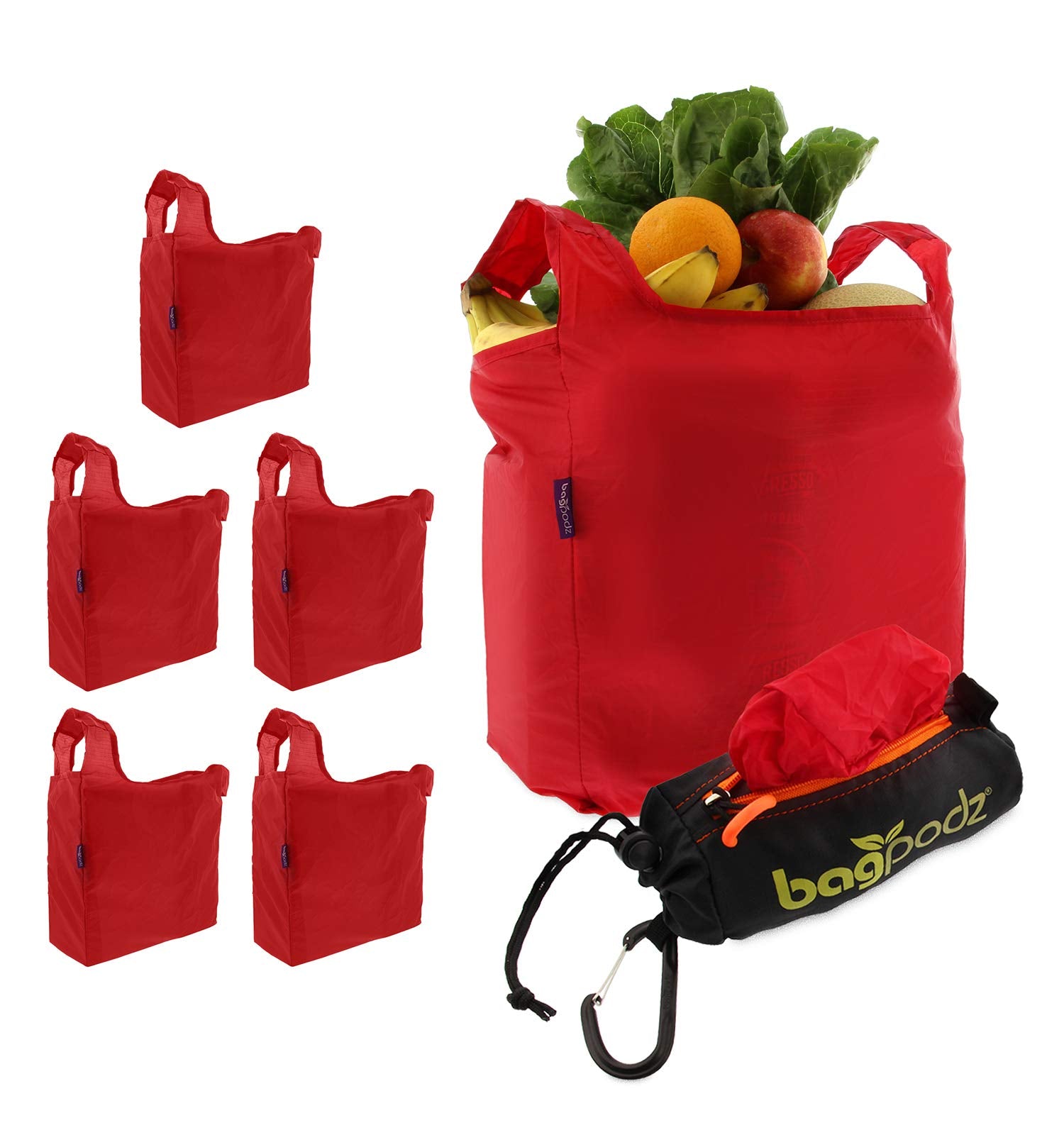 BagPodz Reusable Shopping Bags Inside a Compact Pod with Carry Clip - Washable Grocery Shopping Bags - Reusable Grocery Bags Hea