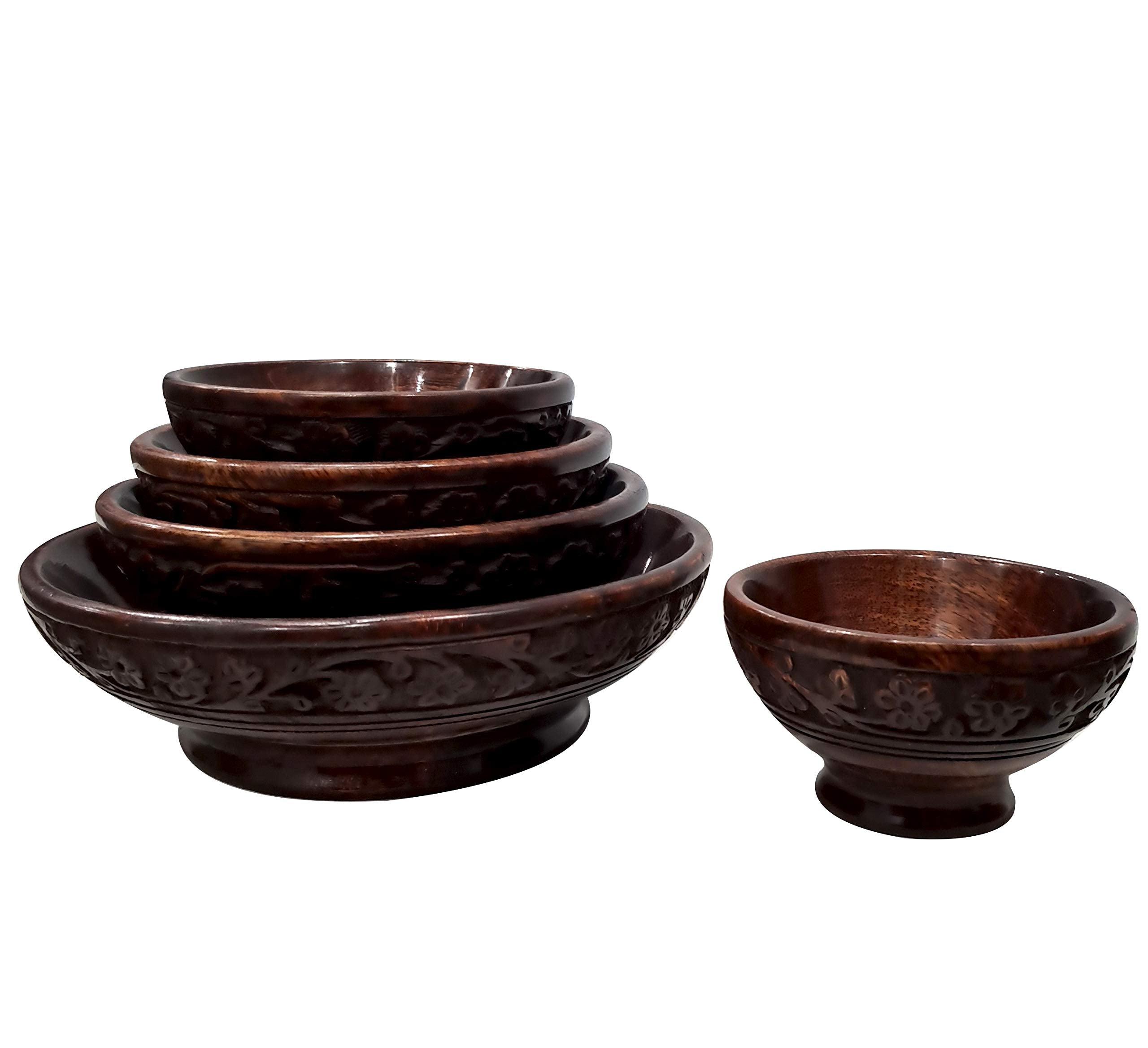 Collectiblesbuy Decorative Rustic Hand Carved Wooden Serving Bowl Kitchen Dining Accessory Housewarming Bowl Set Breakfast Dinne