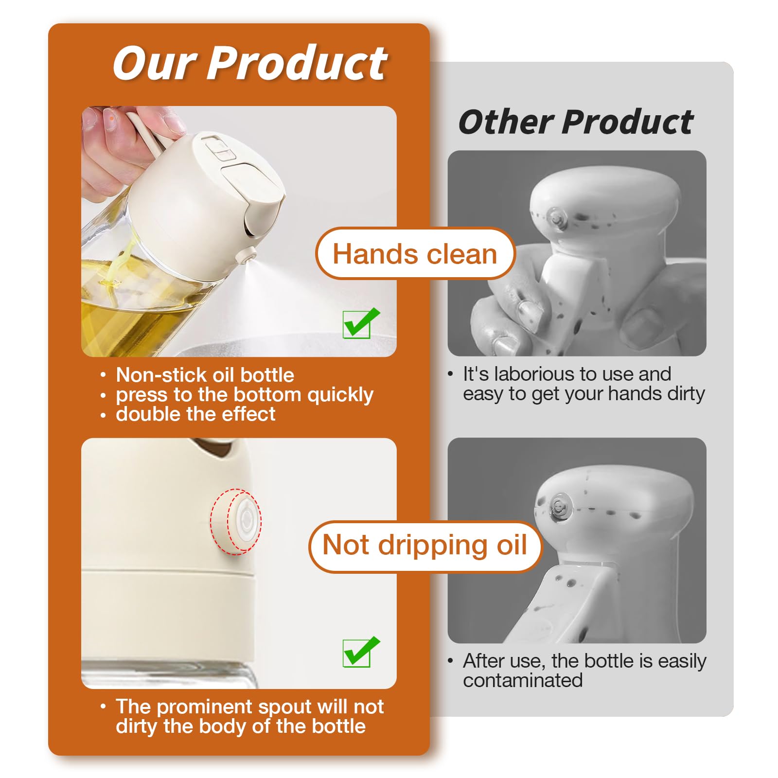 Yarramate Oil Sprayer For Cooking, 2 In 1 Olive Oil Dispenser Bottle For Kitchen, 17Oz/500Ml Premium Glass Oil Bottle, Food-Grad