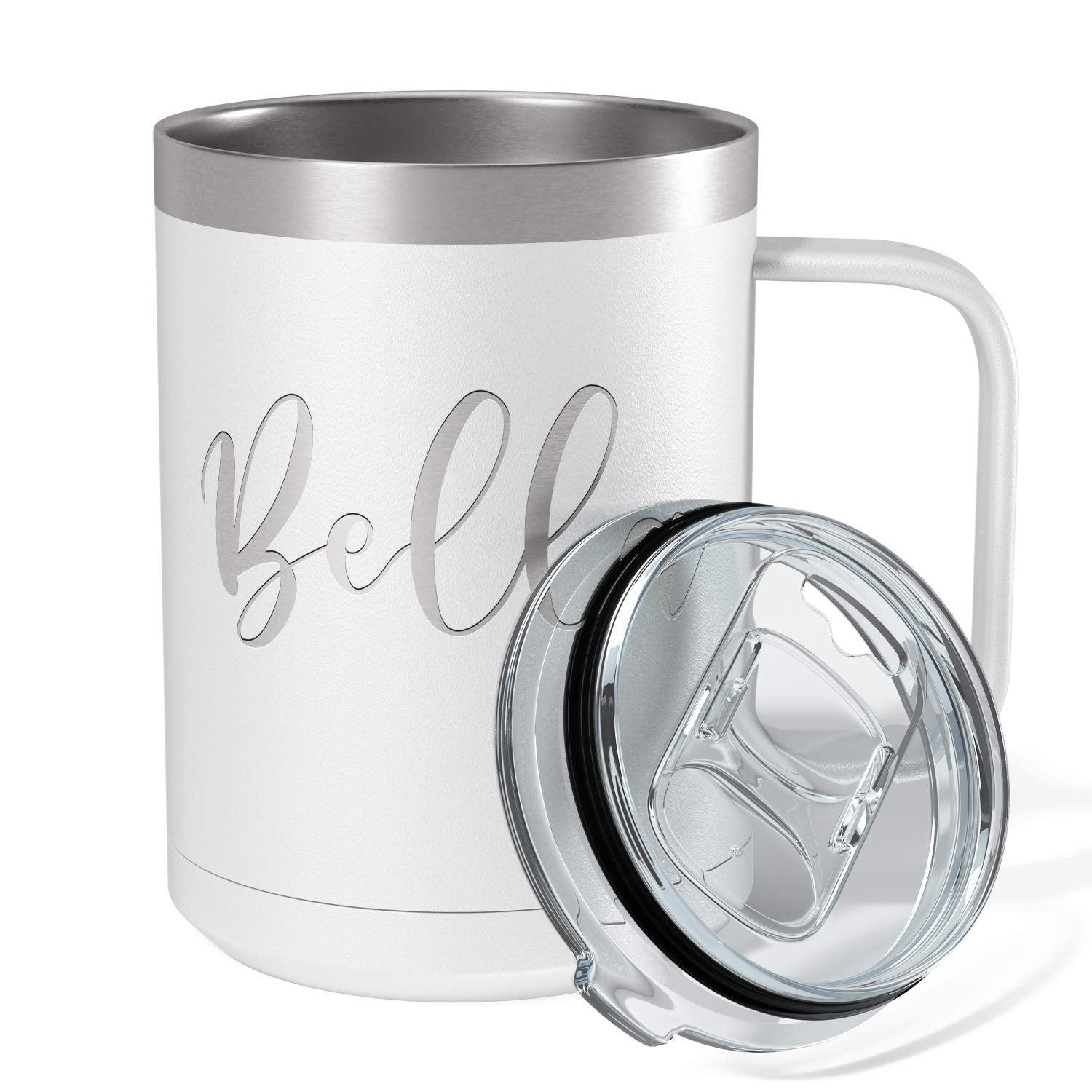 Personalized Coffee Mug White Matte Finish 15 oz with Handle Custom Engraved Gift Stainless Steel Vacuum Insulated Cup